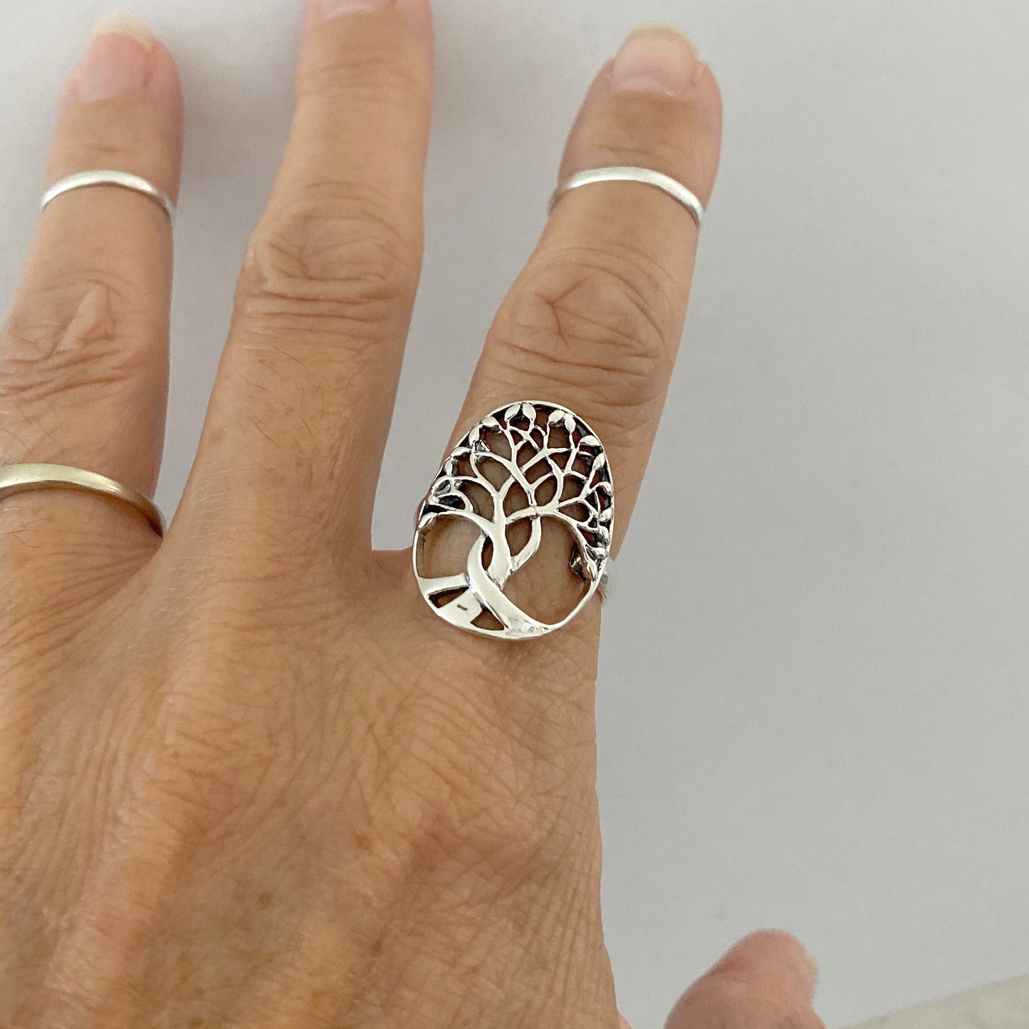 Sterling Silver Large Tree of Life Ring, Leaf Ring, Fortune Silver Rings