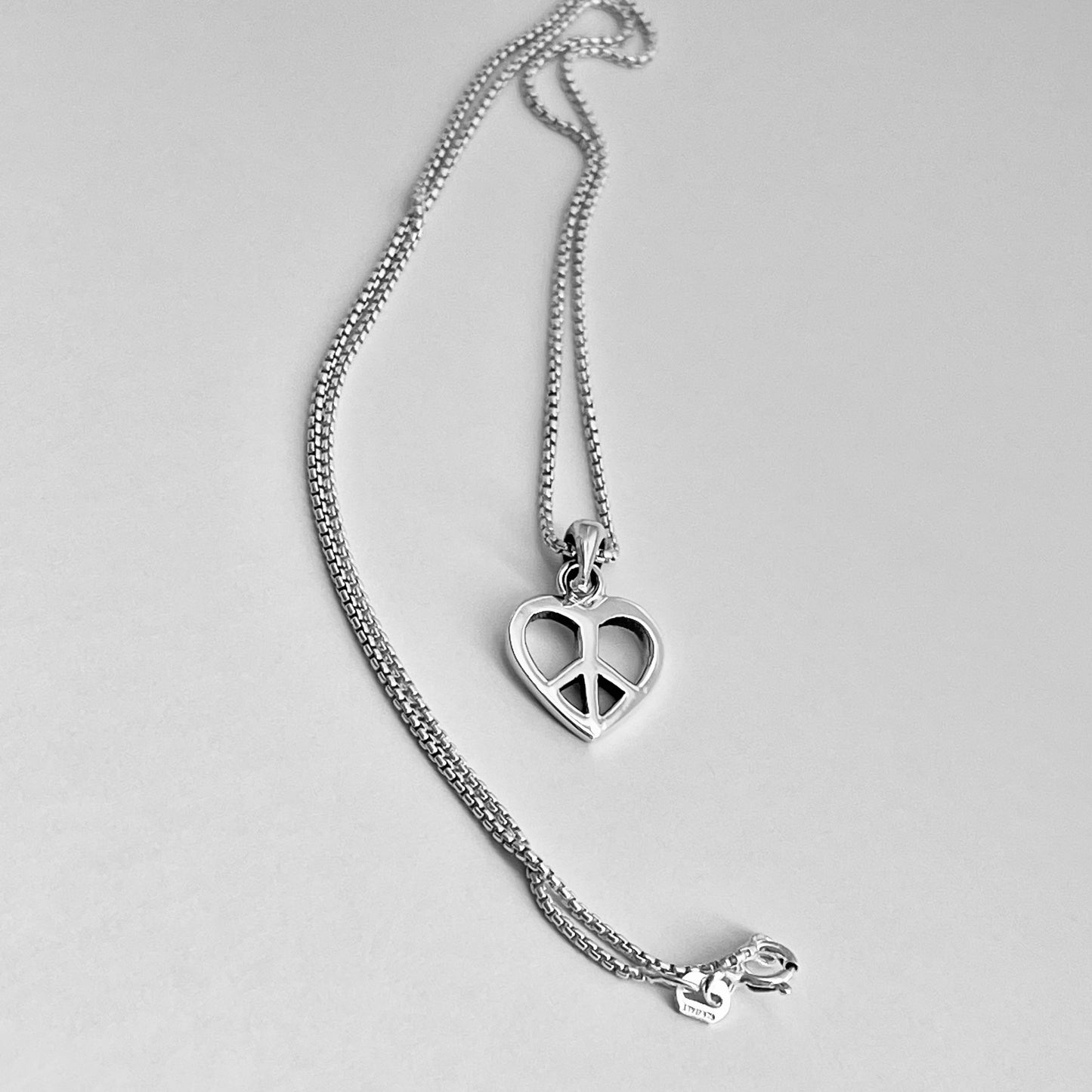 Sterling Silver Minimalist Love Peace Necklace, Silver Necklaces, Heart Chain