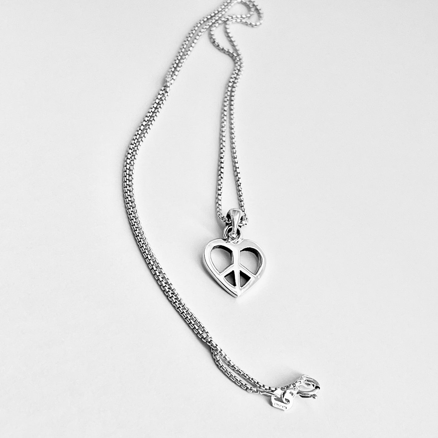 925 Sterling Silver Heart & Peace Necklace – Minimalist Love Pendant, Dainty Silver Chain Jewelry