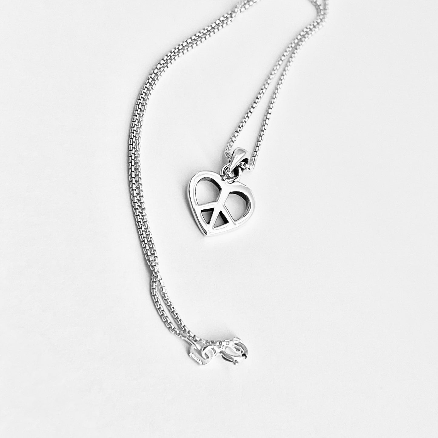 925 Sterling Silver Heart & Peace Necklace – Minimalist Love Pendant, Dainty Silver Chain Jewelry