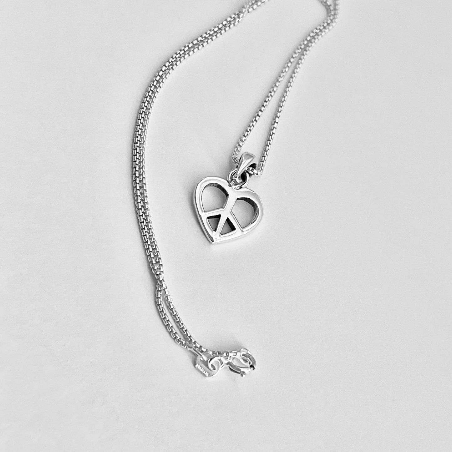 Sterling Silver Minimalist Love Peace Necklace, Silver Necklaces, Heart Chain