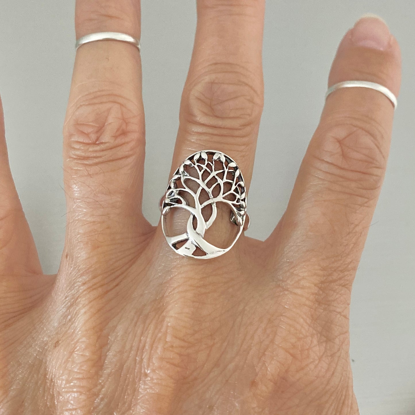 Sterling Silver Large Tree of Life Ring, Leaf Ring, Fortune Silver Rings