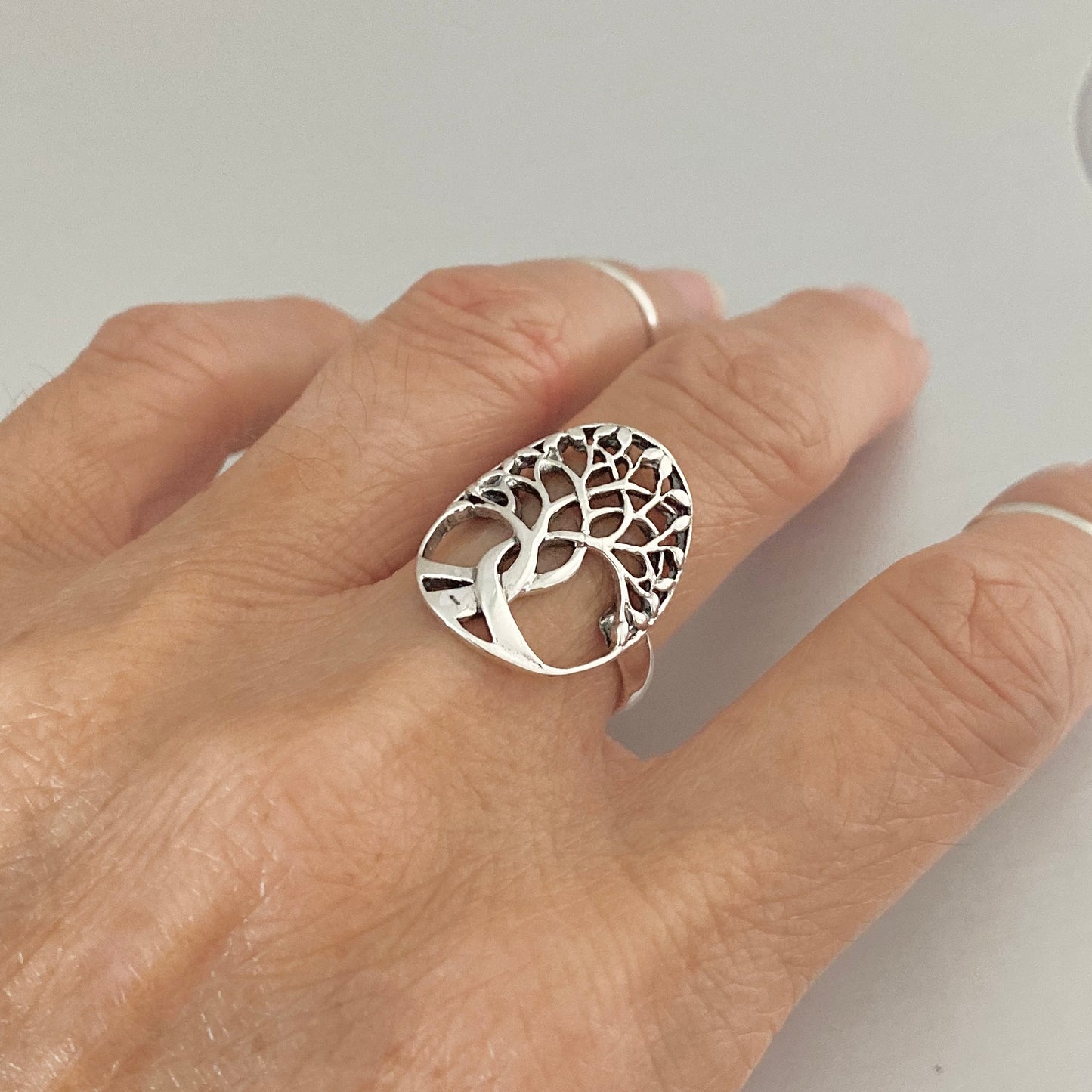 Sterling Silver Large Tree of Life Ring, Leaf Ring, Fortune Silver Rings