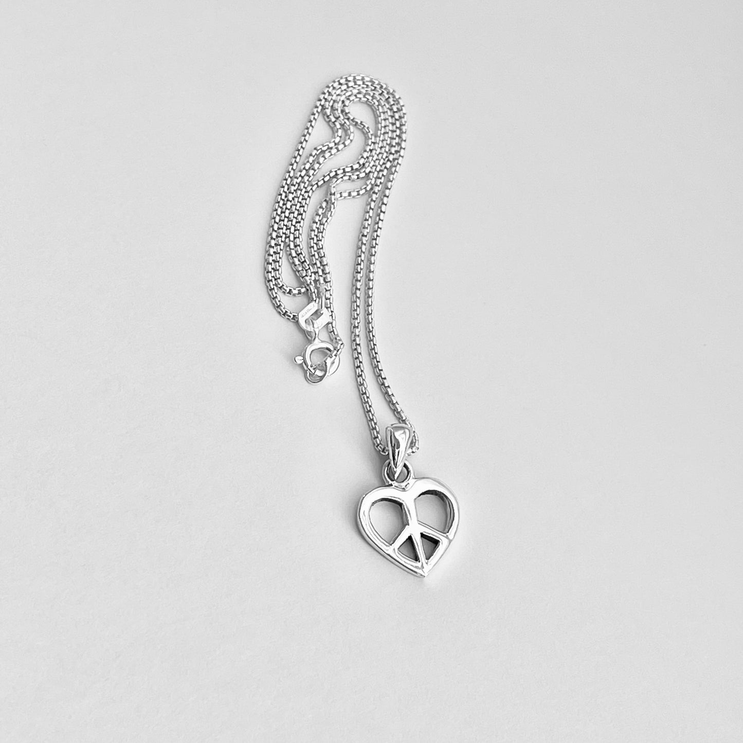 Sterling Silver Minimalist Love Peace Necklace, Silver Necklaces, Heart Chain