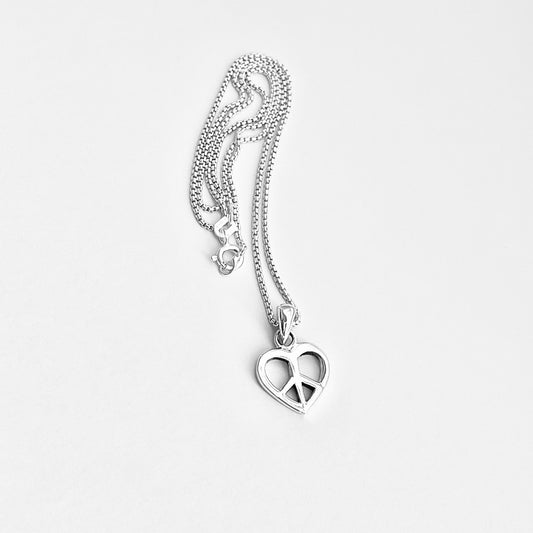 925 Sterling Silver Heart & Peace Necklace – Minimalist Love Pendant, Dainty Silver Chain Jewelry