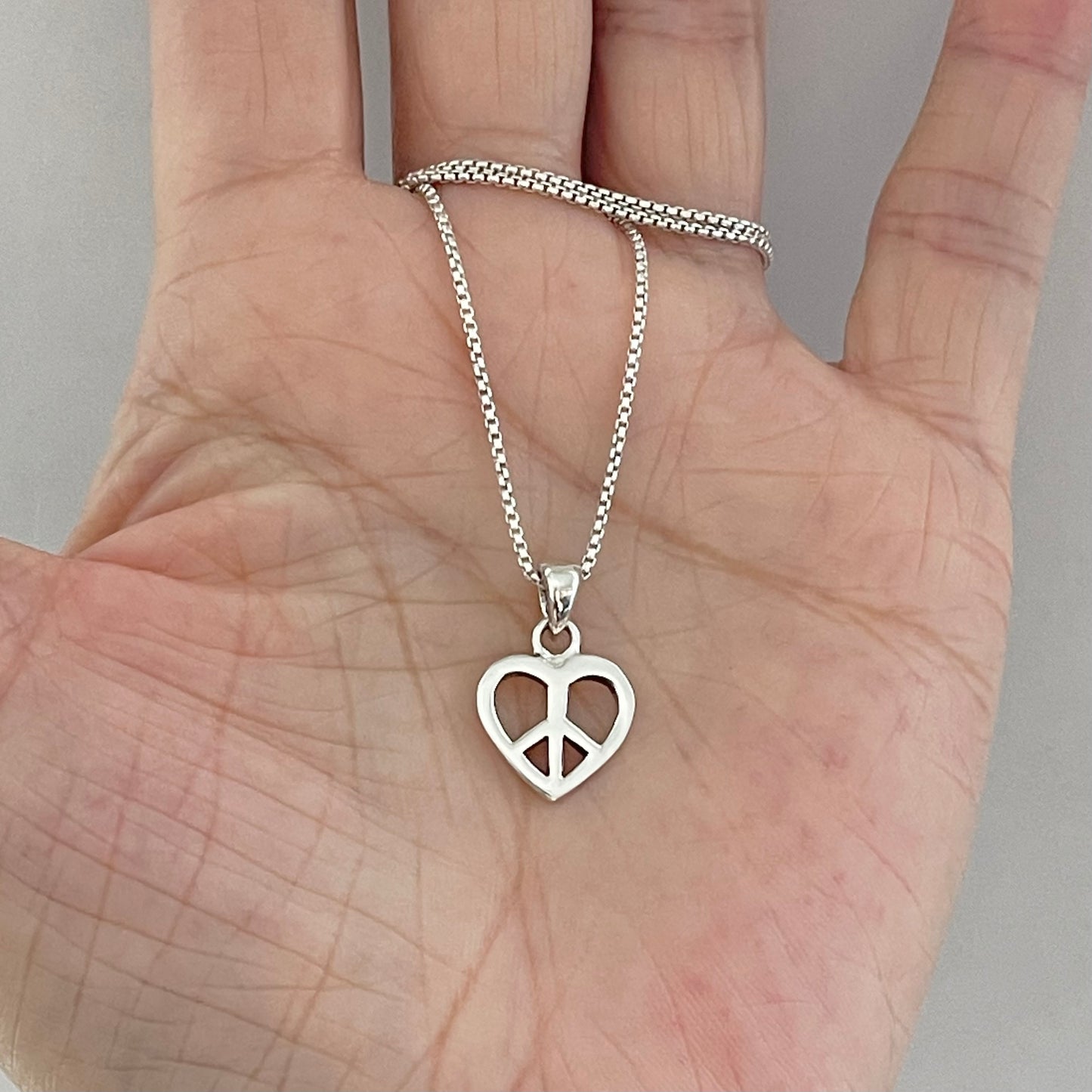 Sterling Silver Minimalist Love Peace Necklace, Silver Necklaces, Heart Chain