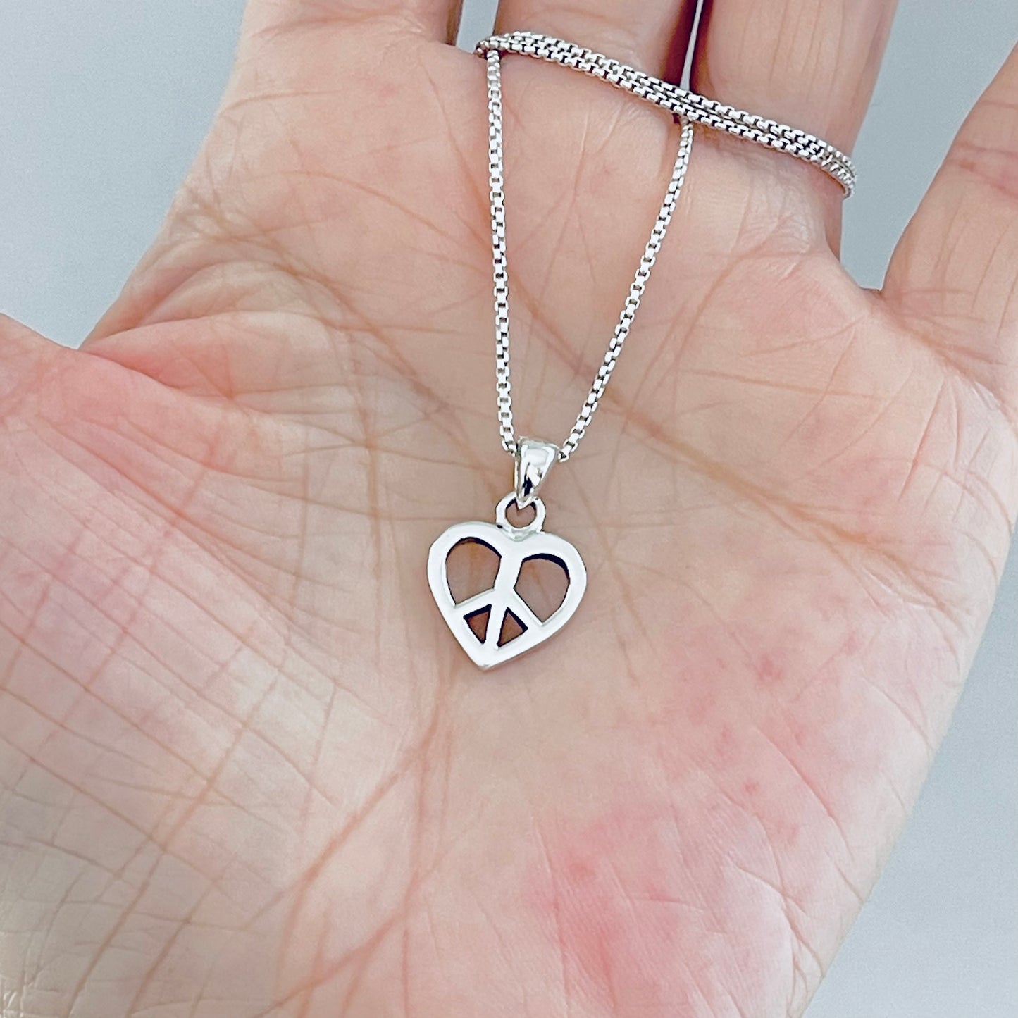 925 Sterling Silver Heart & Peace Necklace – Minimalist Love Pendant, Dainty Silver Chain Jewelry