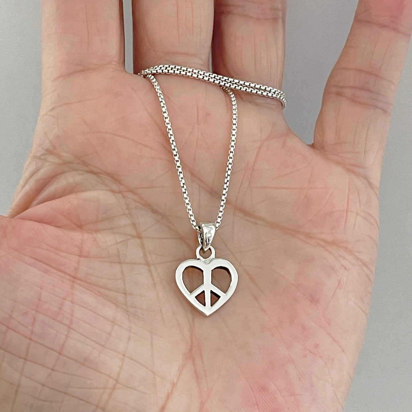 Sterling Silver Minimalist Love Peace Necklace, Silver Necklaces, Heart Chain