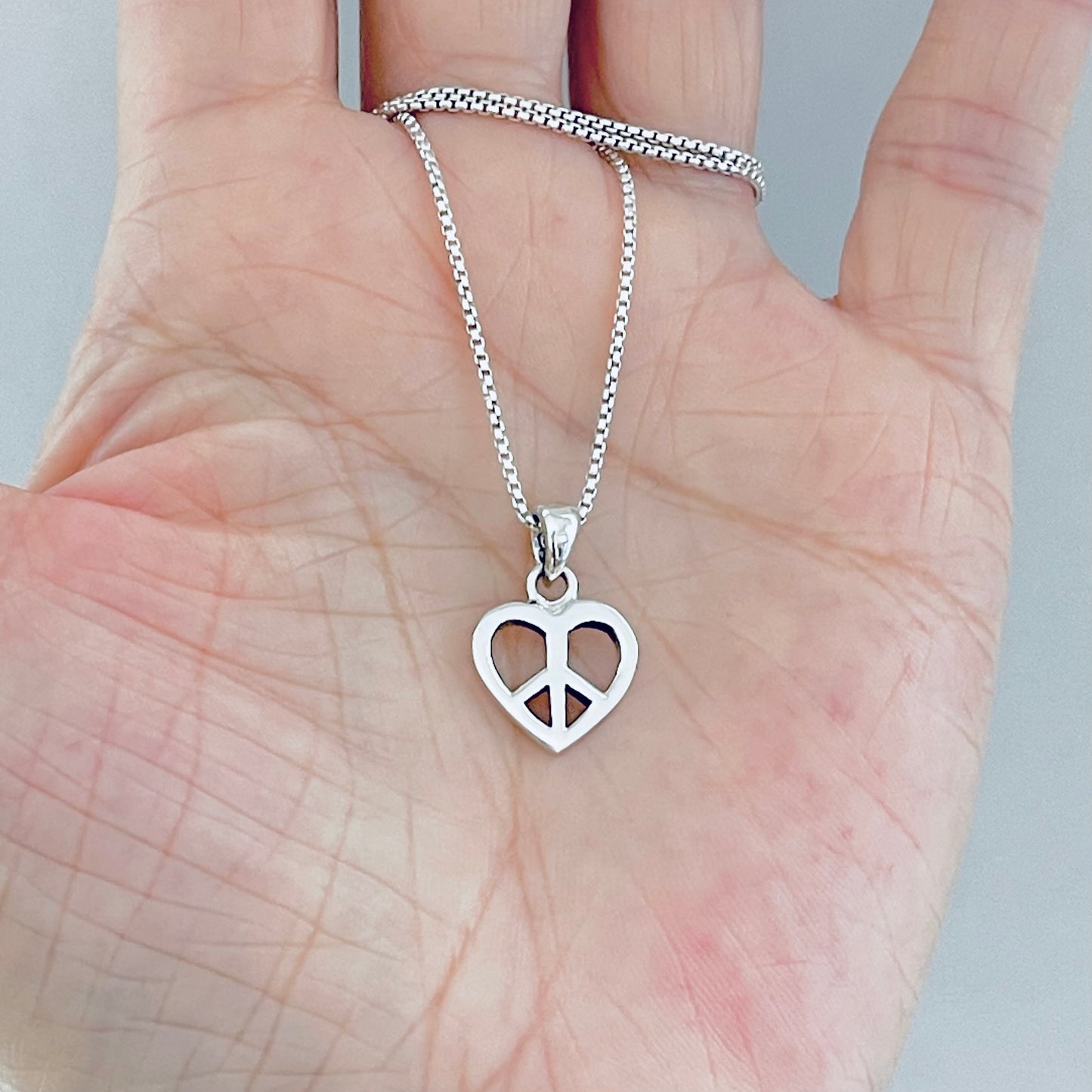 925 Sterling Silver Heart & Peace Necklace – Minimalist Love Pendant, Dainty Silver Chain Jewelry