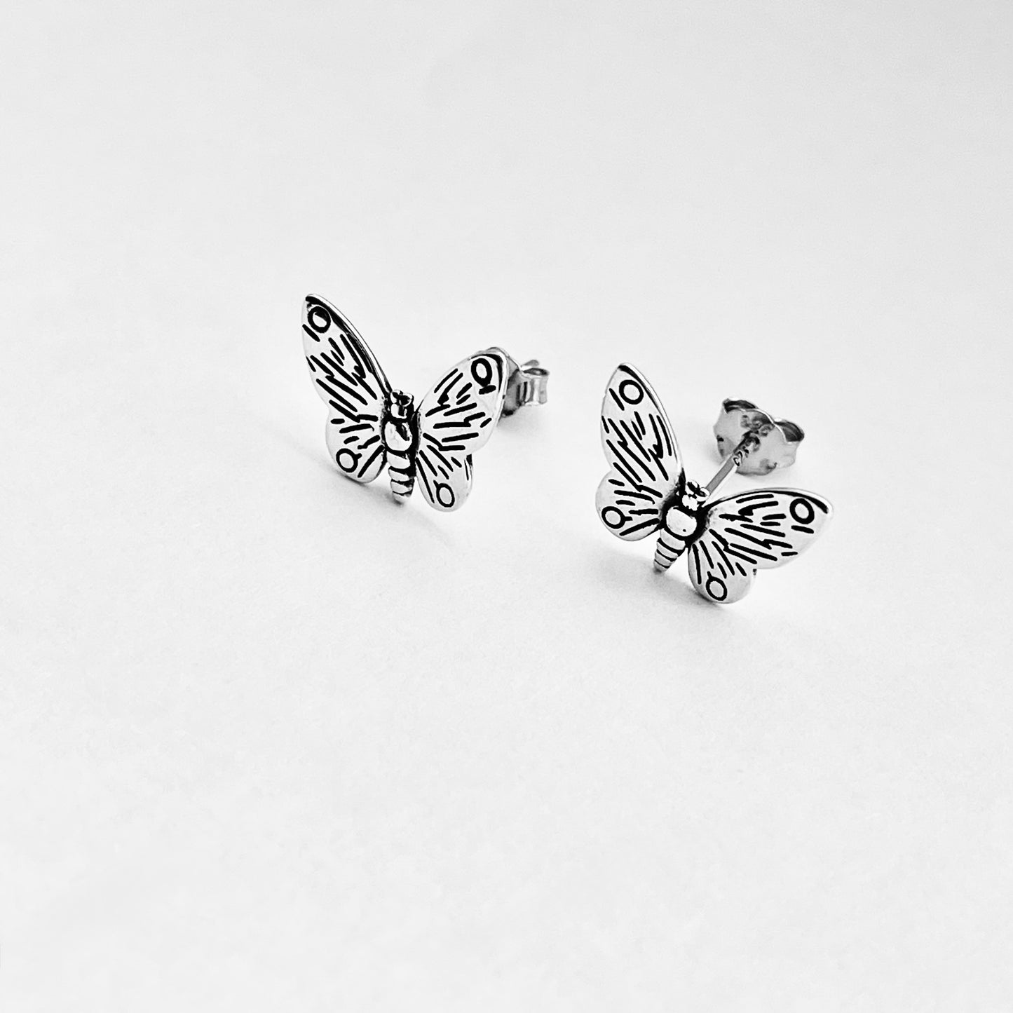 Sterling Silver Large Butterfly Stud Earrings | Statement Spirit Insect Bug Earring
