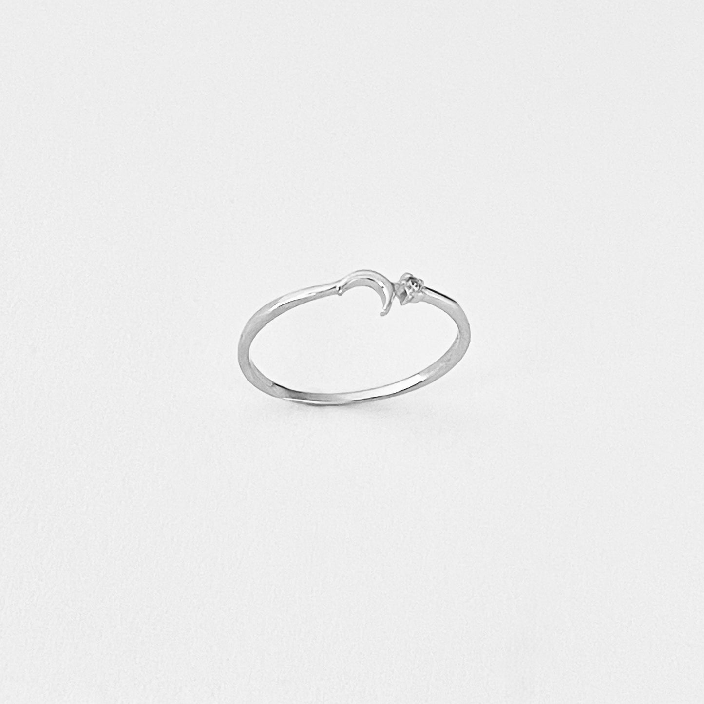 925 Sterling Silver Tiny Crescent Moon & CZ Star Ring | Dainty Delicate Celestial Silver Rings
