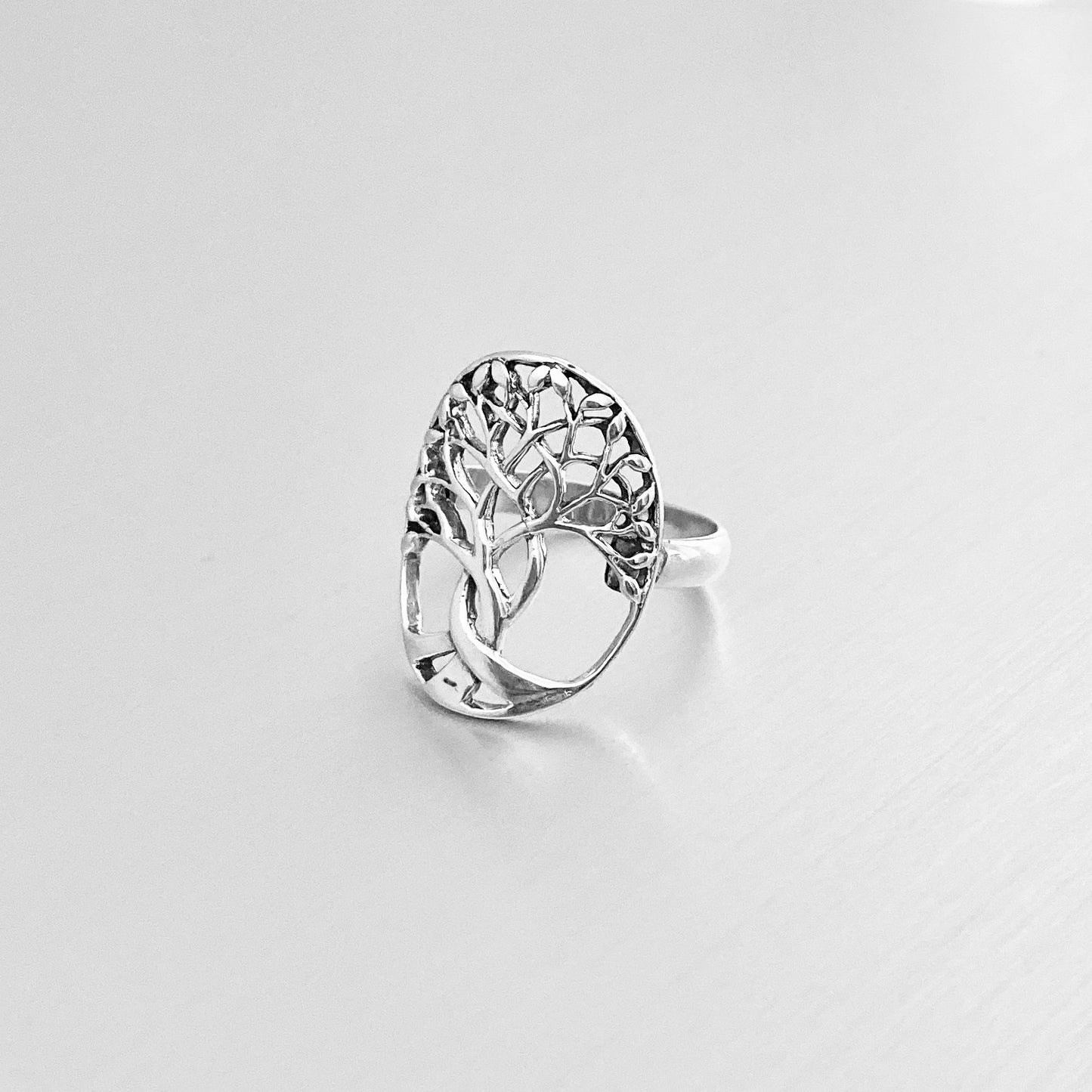 Sterling Silver Large Tree of Life Ring, Leaf Ring, Fortune Silver Rings