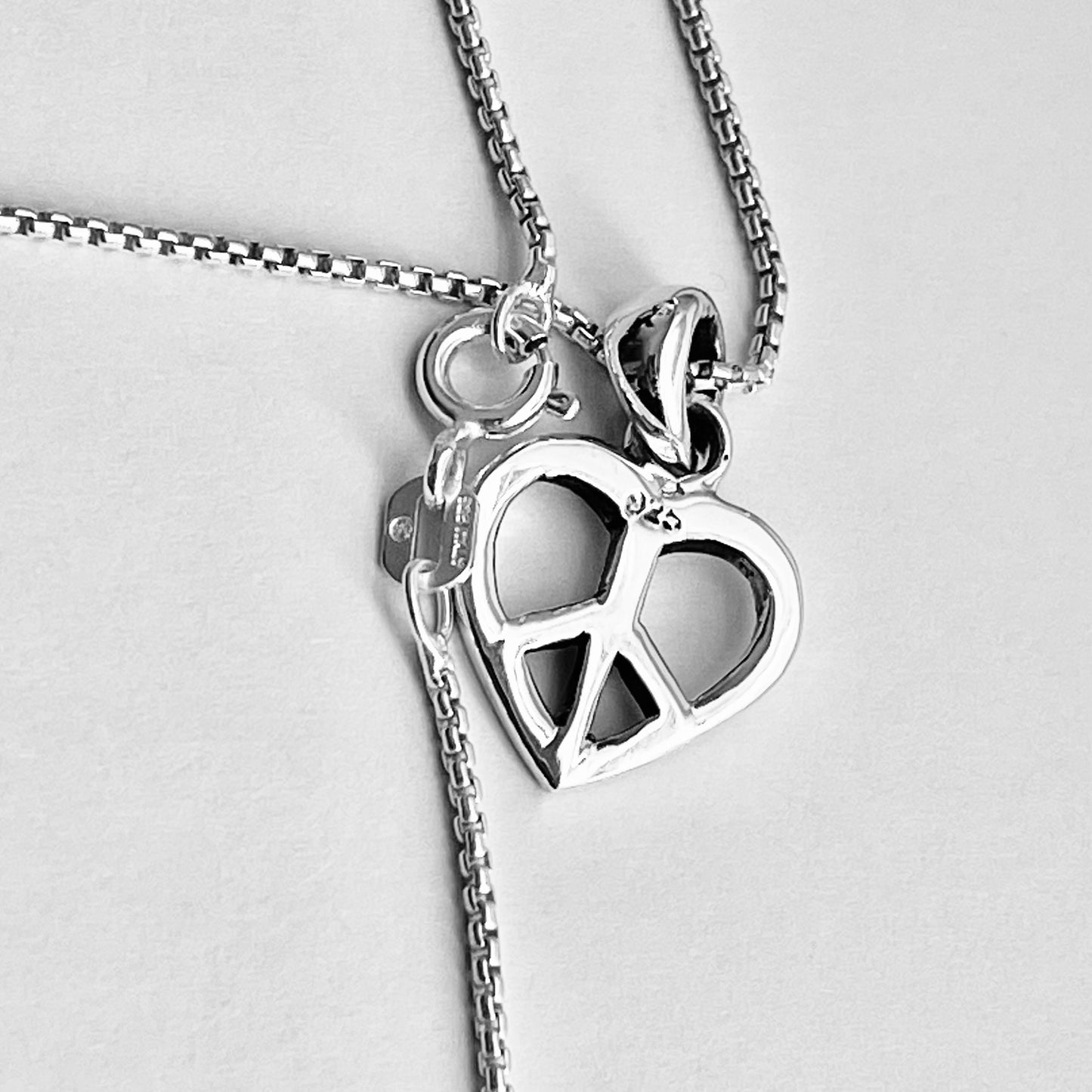 Sterling Silver Minimalist Love Peace Necklace, Silver Necklaces, Heart Chain