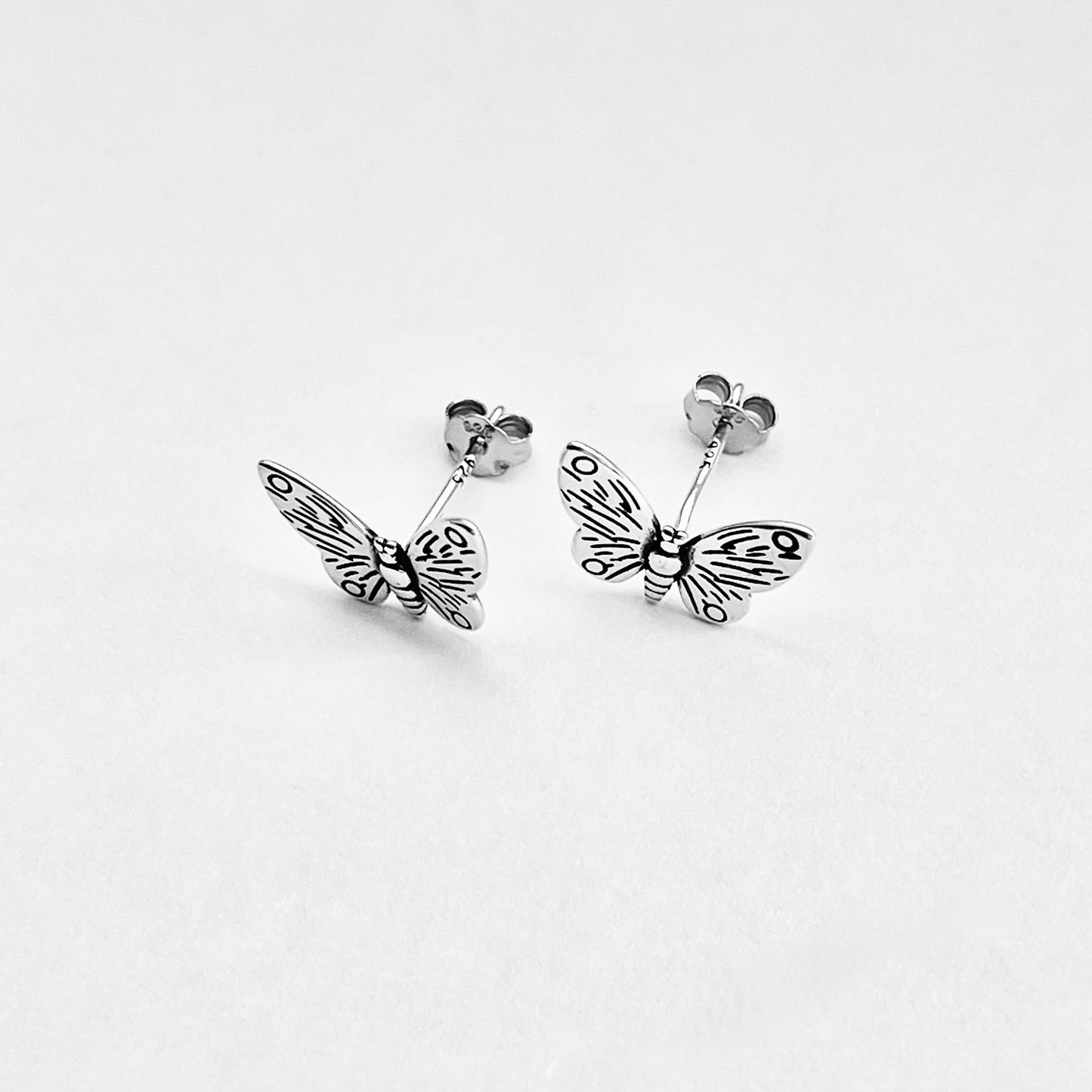 Sterling Silver Large Butterfly Stud Earrings | Statement Spirit Insect Bug Earring