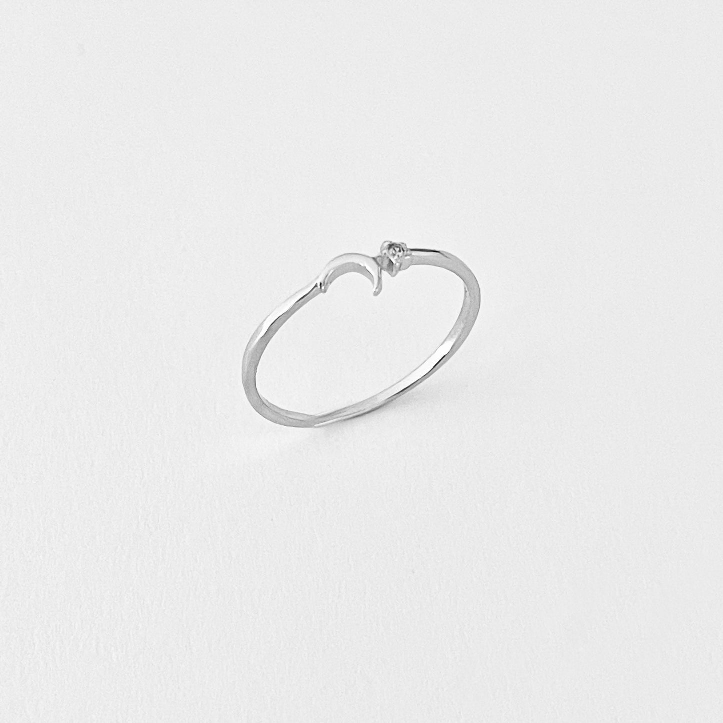 925 Sterling Silver Tiny Crescent Moon & CZ Star Ring | Dainty Delicate Celestial Silver Rings