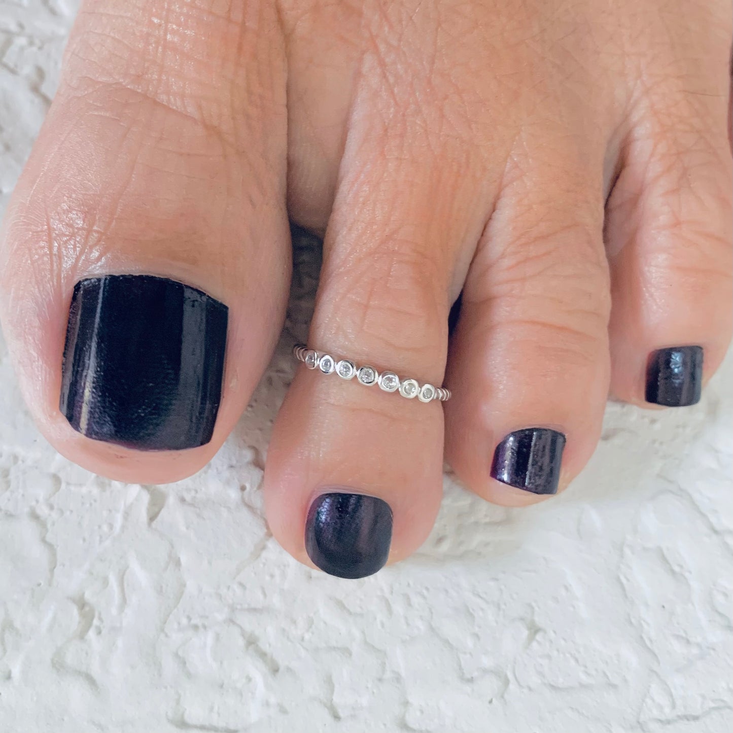 Sterling Silver Delicate 7 Tiny CZ Toe Ring, Minimalist Jewelry, Silver Rings