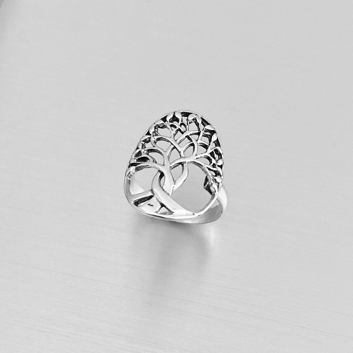 Sterling Silver Large Tree of Life Ring, Leaf Ring, Fortune Silver Rings