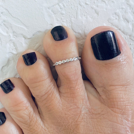 Sterling Silver Adjustable Delicate 7 Tiny CZ Toe Ring, Minimalist Silver Rings