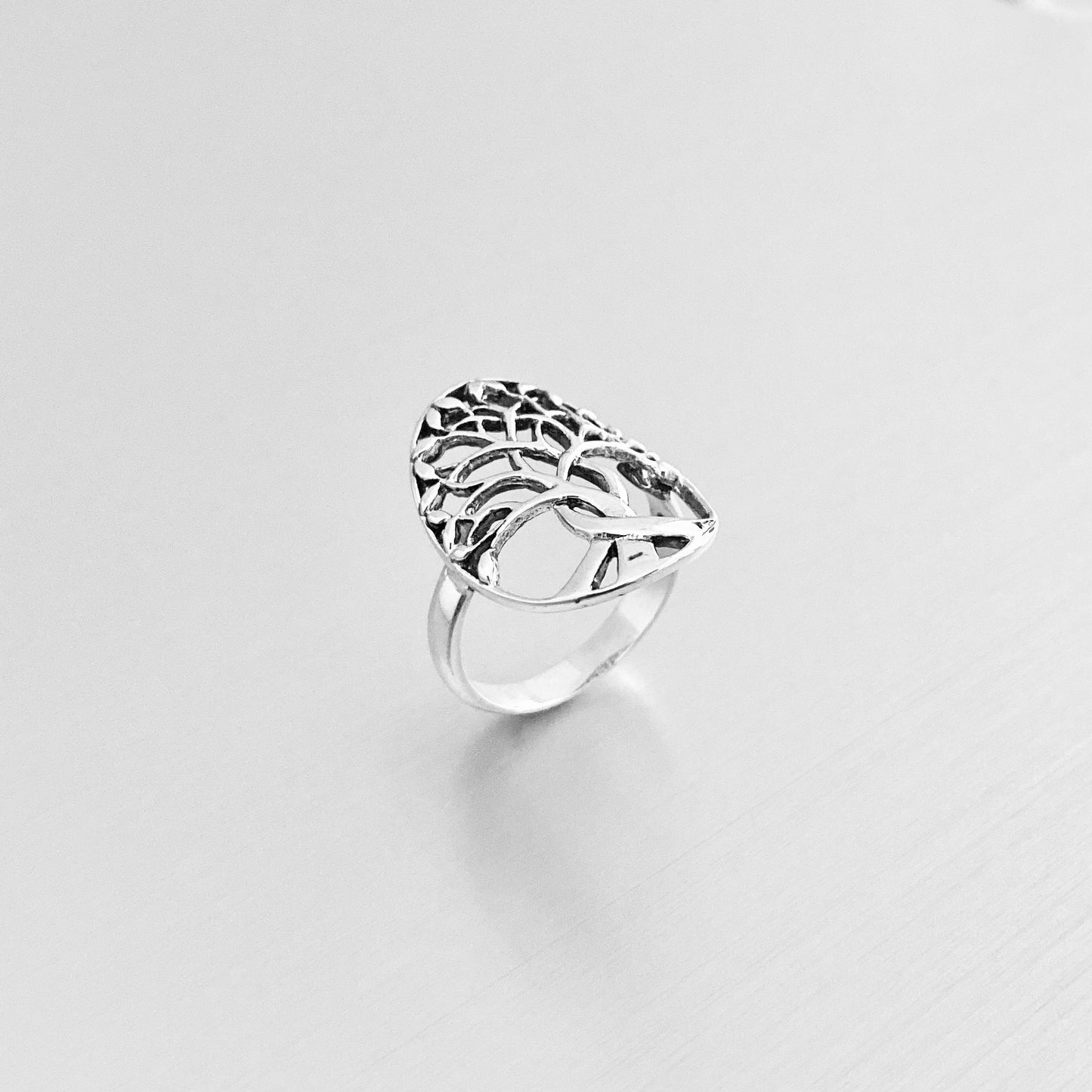 Sterling Silver Large Tree of Life Ring, Leaf Ring, Fortune Silver Rings