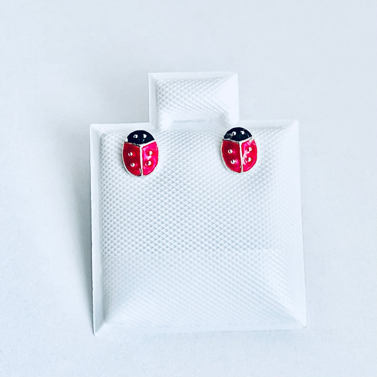 925 Sterling Silver Little Bright Red Ladybug Stud Earrings | Good Luck Insect Bug Silver Earrings