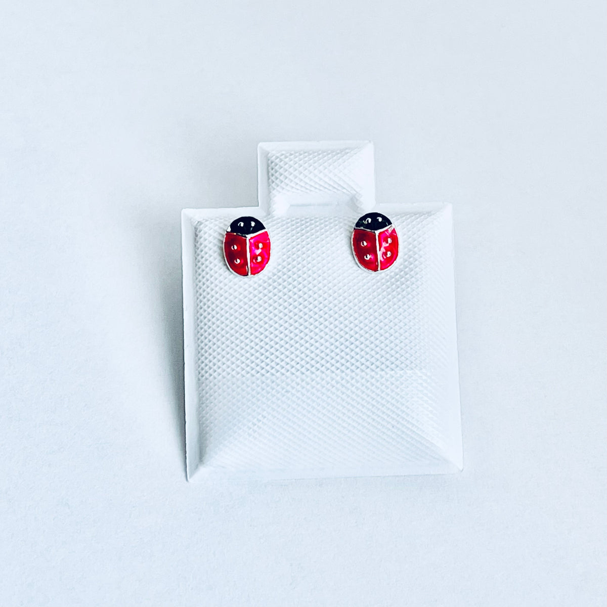 925 Sterling Silver Little Bright Red Ladybug Stud Earrings | Good Luck Insect Bug Silver Earrings