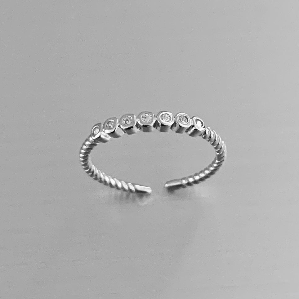 Sterling Silver Adjustable Delicate 7 Tiny CZ Toe Ring, Minimalist Silver Rings