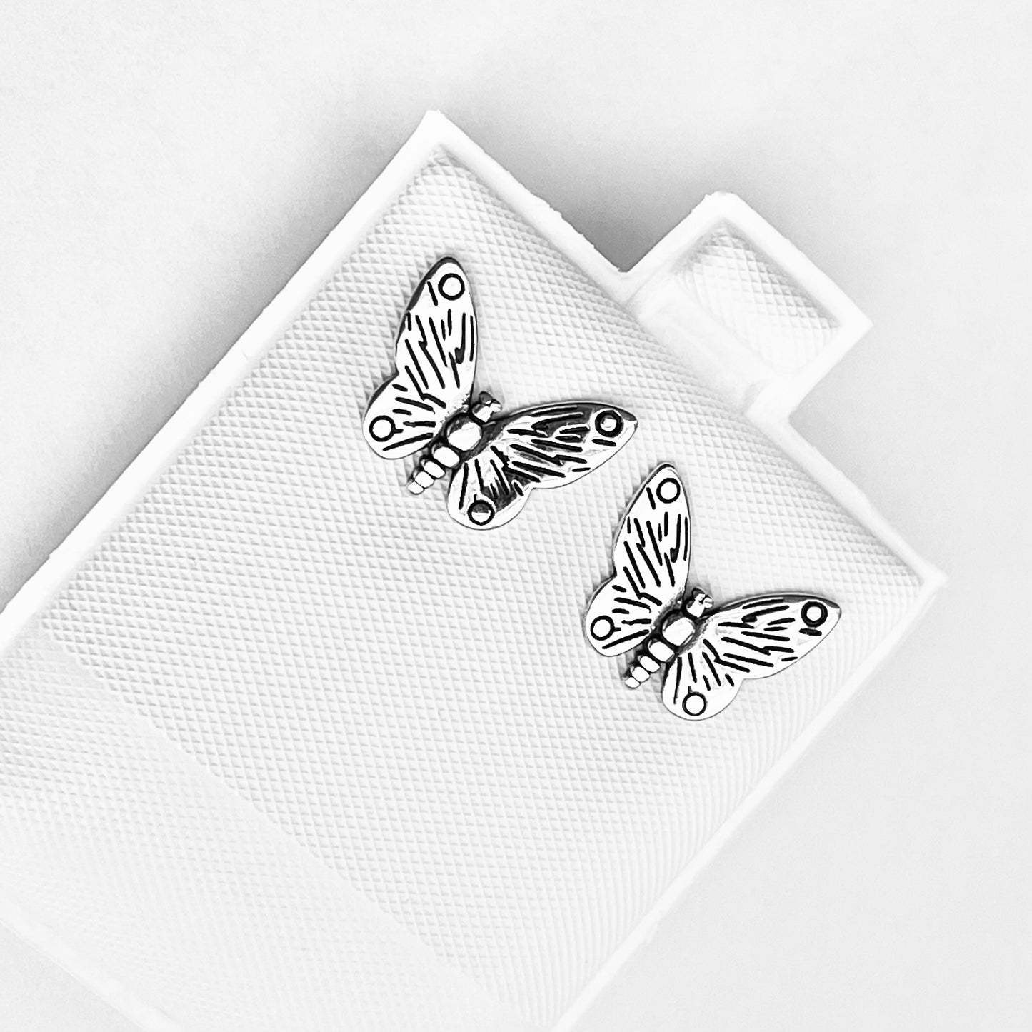 Sterling Silver Large Butterfly Stud Earrings | Statement Spirit Insect Bug Earring