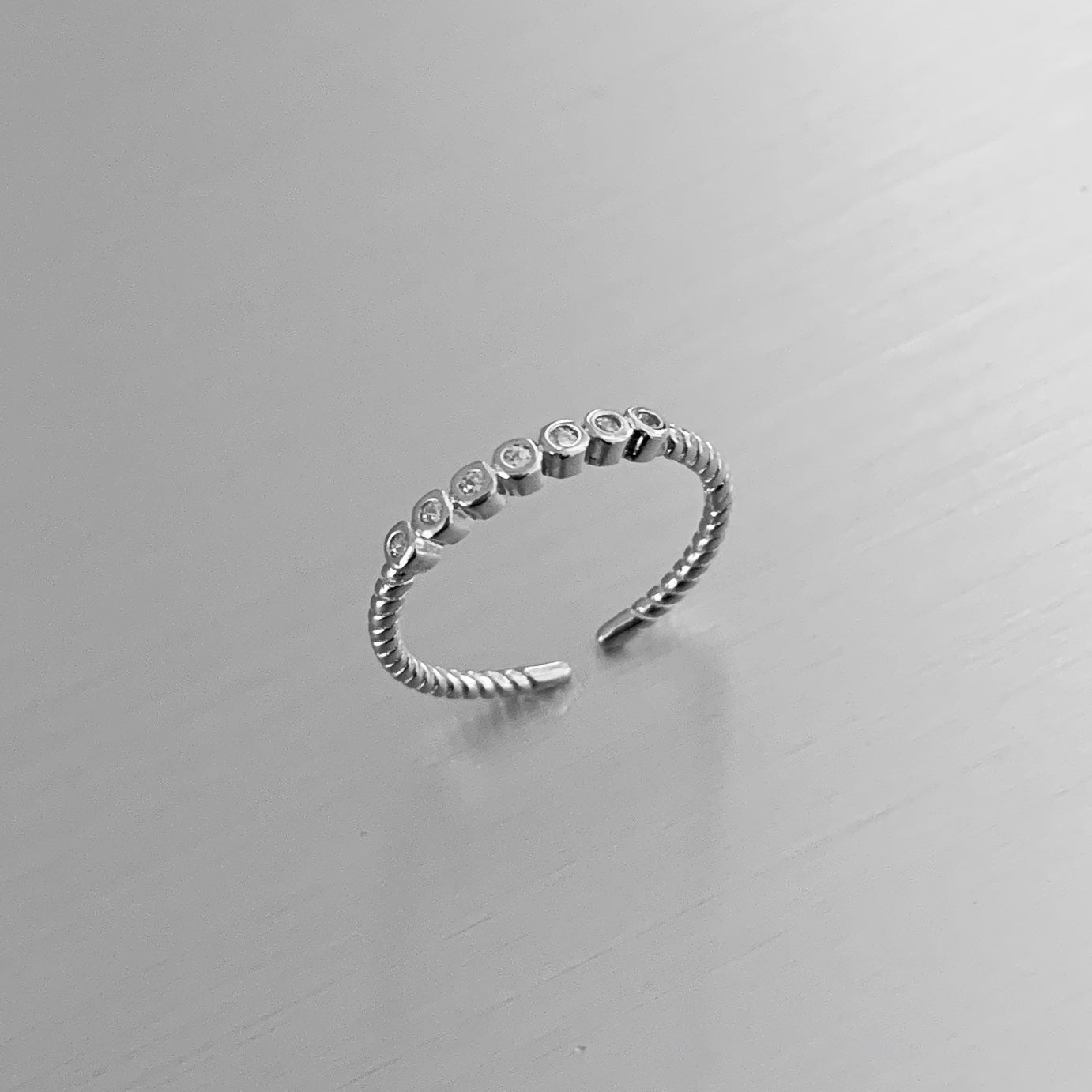 Sterling Silver Adjustable Delicate 7 Tiny CZ Toe Ring, Minimalist Silver Rings