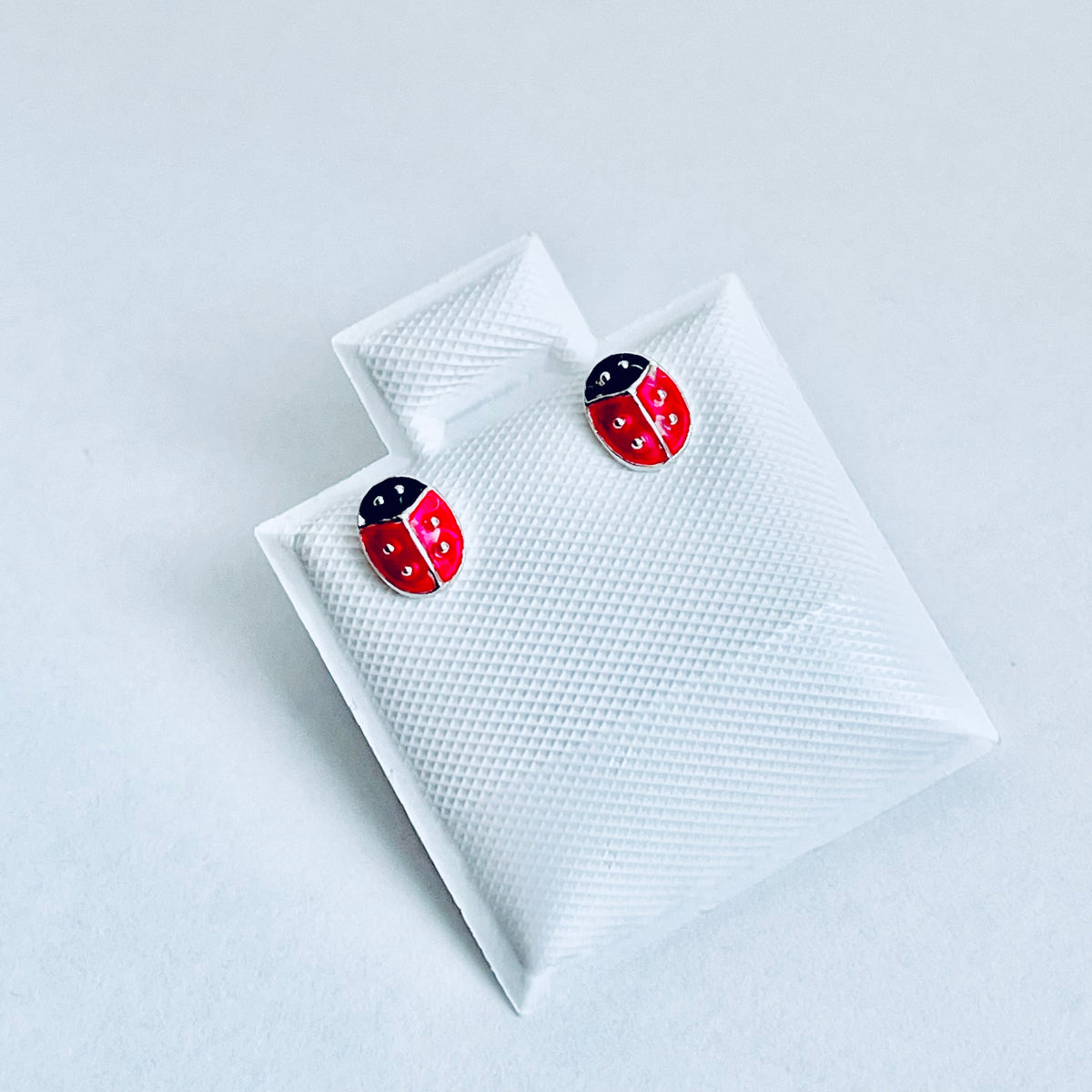 925 Sterling Silver Little Bright Red Ladybug Stud Earrings | Good Luck Insect Bug Silver Earrings