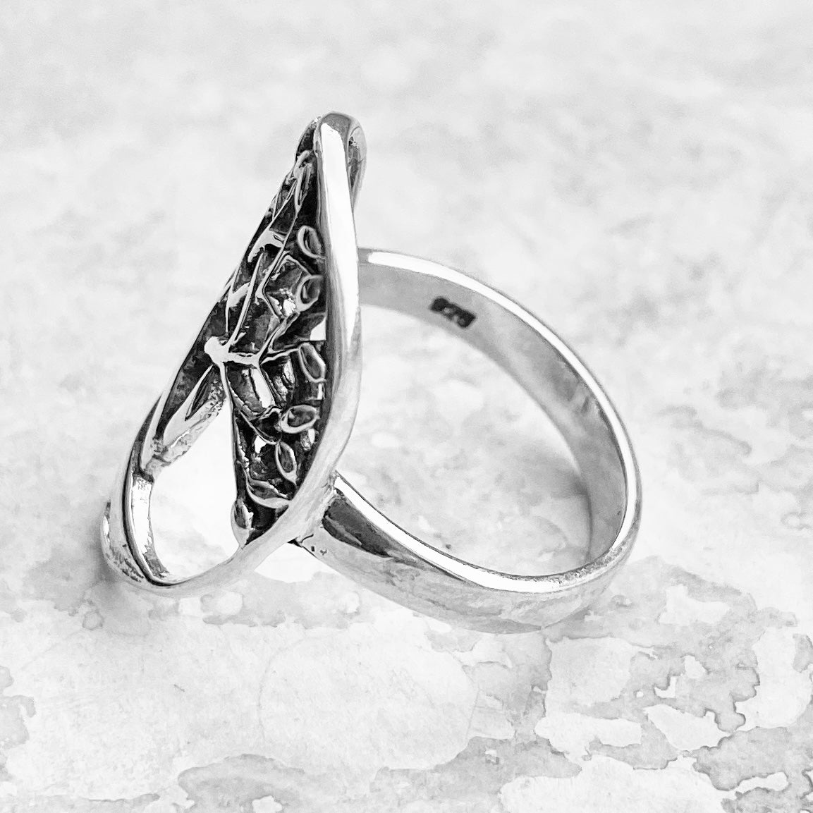 Sterling Silver Large Tree of Life Ring, Leaf Ring, Fortune Silver Rings