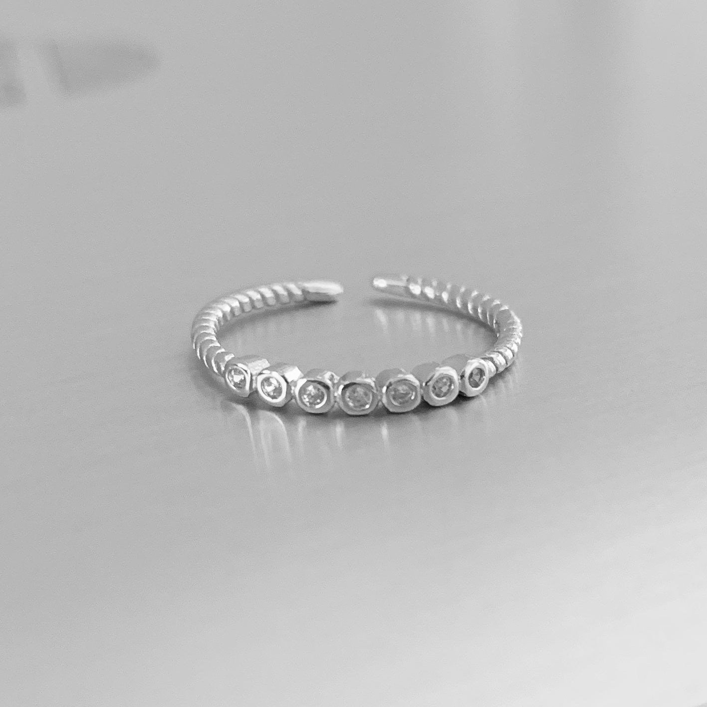 Sterling Silver Adjustable Delicate 7 Tiny CZ Toe Ring, Minimalist Silver Rings