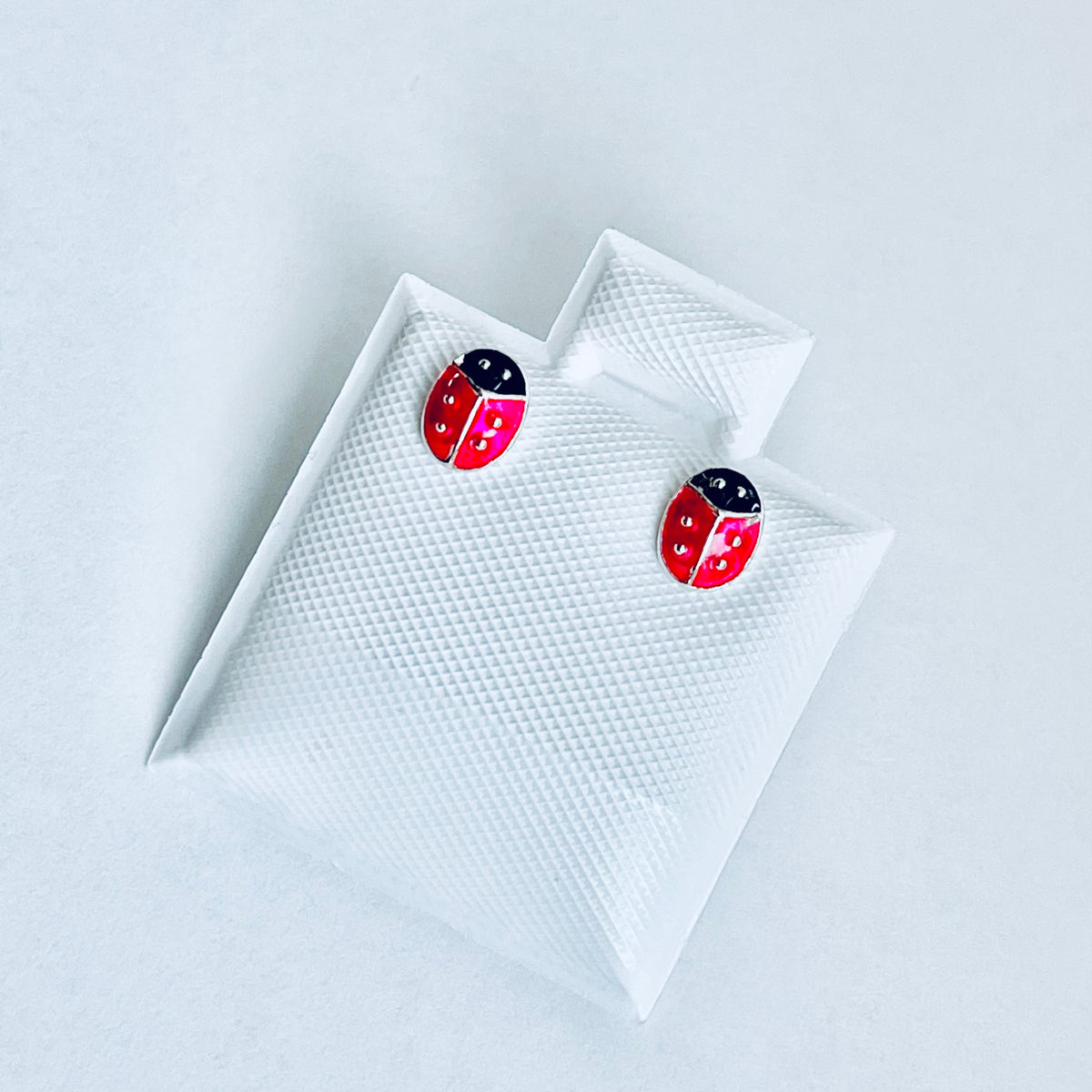 925 Sterling Silver Little Bright Red Ladybug Stud Earrings | Good Luck Insect Bug Silver Earrings