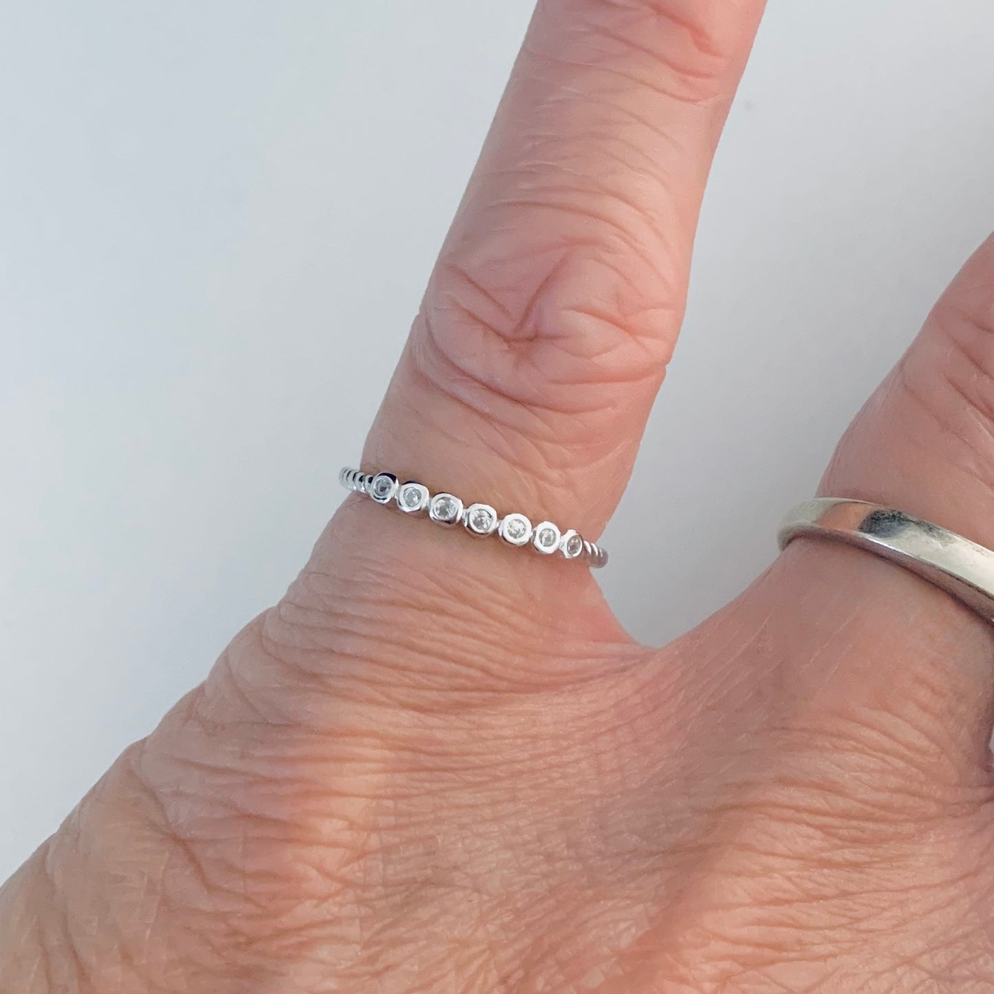 Sterling Silver Delicate 7 Tiny CZ Toe Ring, Minimalist Jewelry, Silver Rings