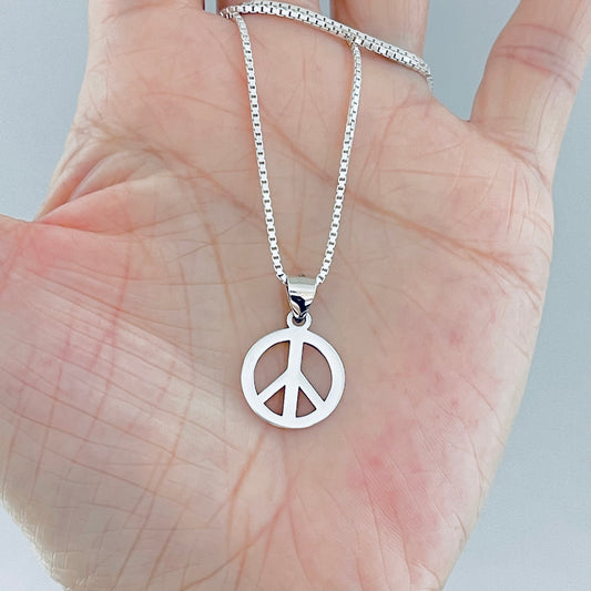 925 Sterling Silver Peace Necklace – Unisex Love Pendant, Statement Silver Chain Jewelry