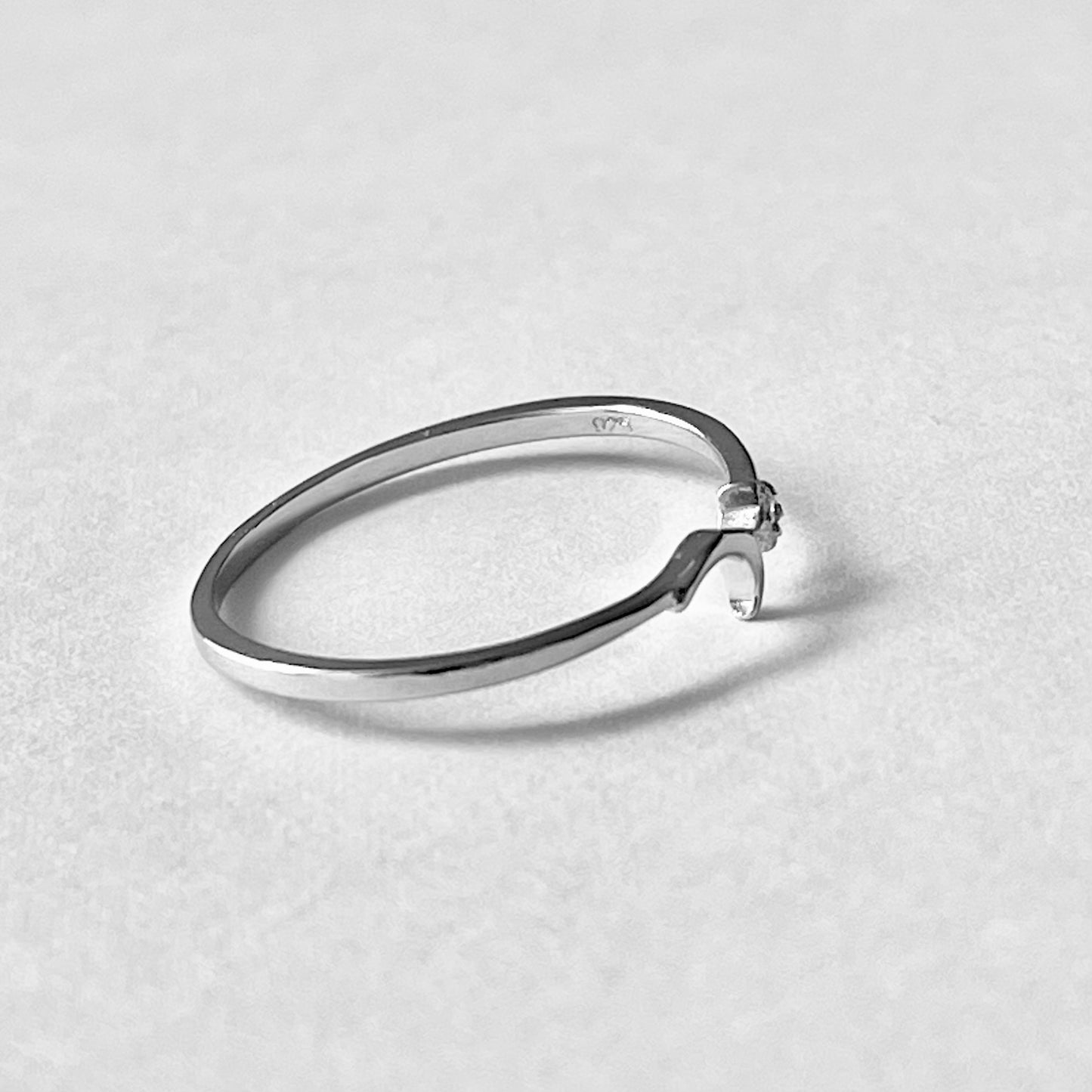 925 Sterling Silver Tiny Crescent Moon & CZ Star Ring | Dainty Delicate Celestial Silver Rings