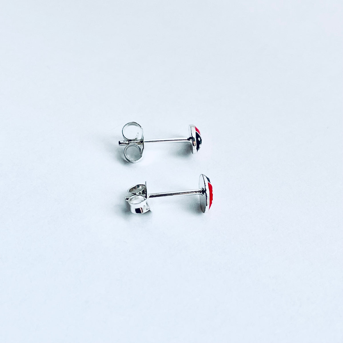 925 Sterling Silver Little Bright Red Ladybug Stud Earrings | Good Luck Insect Bug Silver Earrings