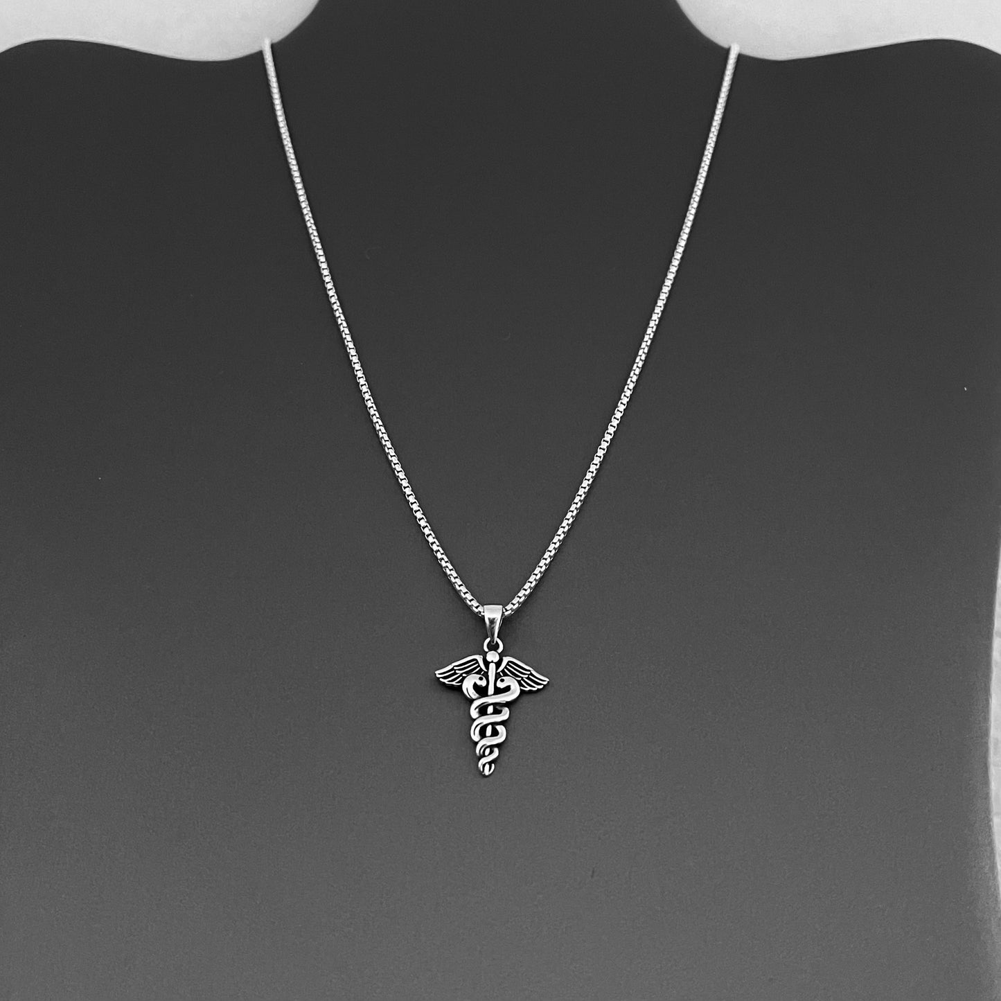 Sterling Silver Caduceus Necklace – Medical Symbol Doctor Nurse EMT Silver Pendant