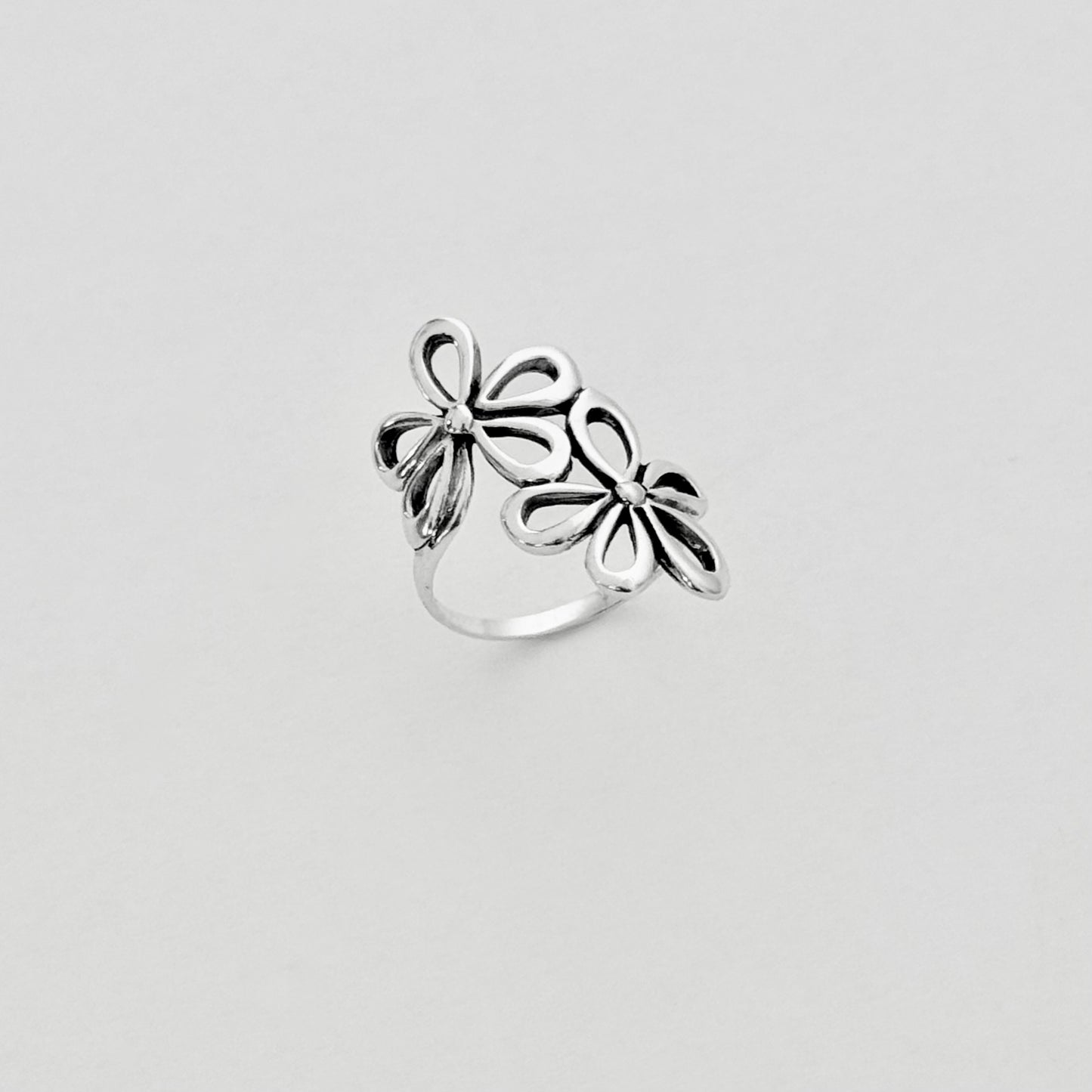 Sterling Silver 2 Large Daisy Flower Ring, Statement Jewelry