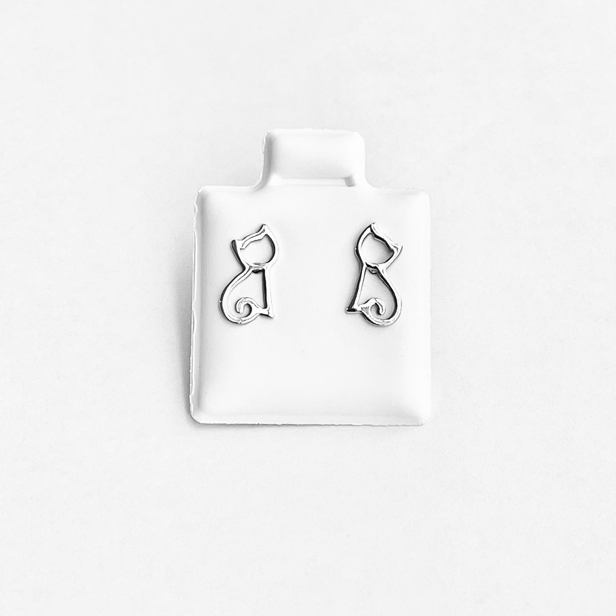 925 Sterling Silver Cut Out Cat Stud Earring | Delicate Kitty Silver Earrings
