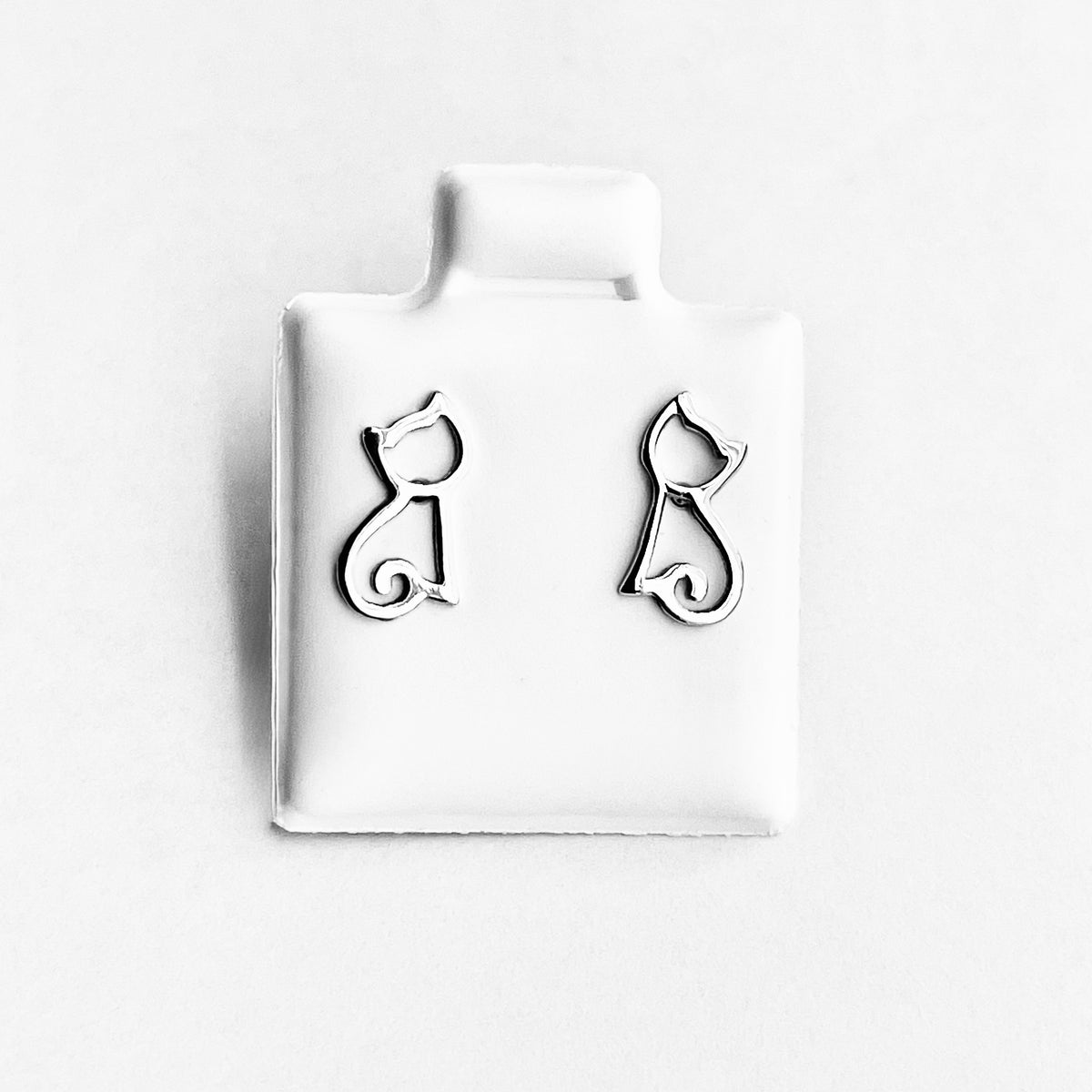 925 Sterling Silver Cut Out Cat Stud Earring | Delicate Kitty Silver Earrings