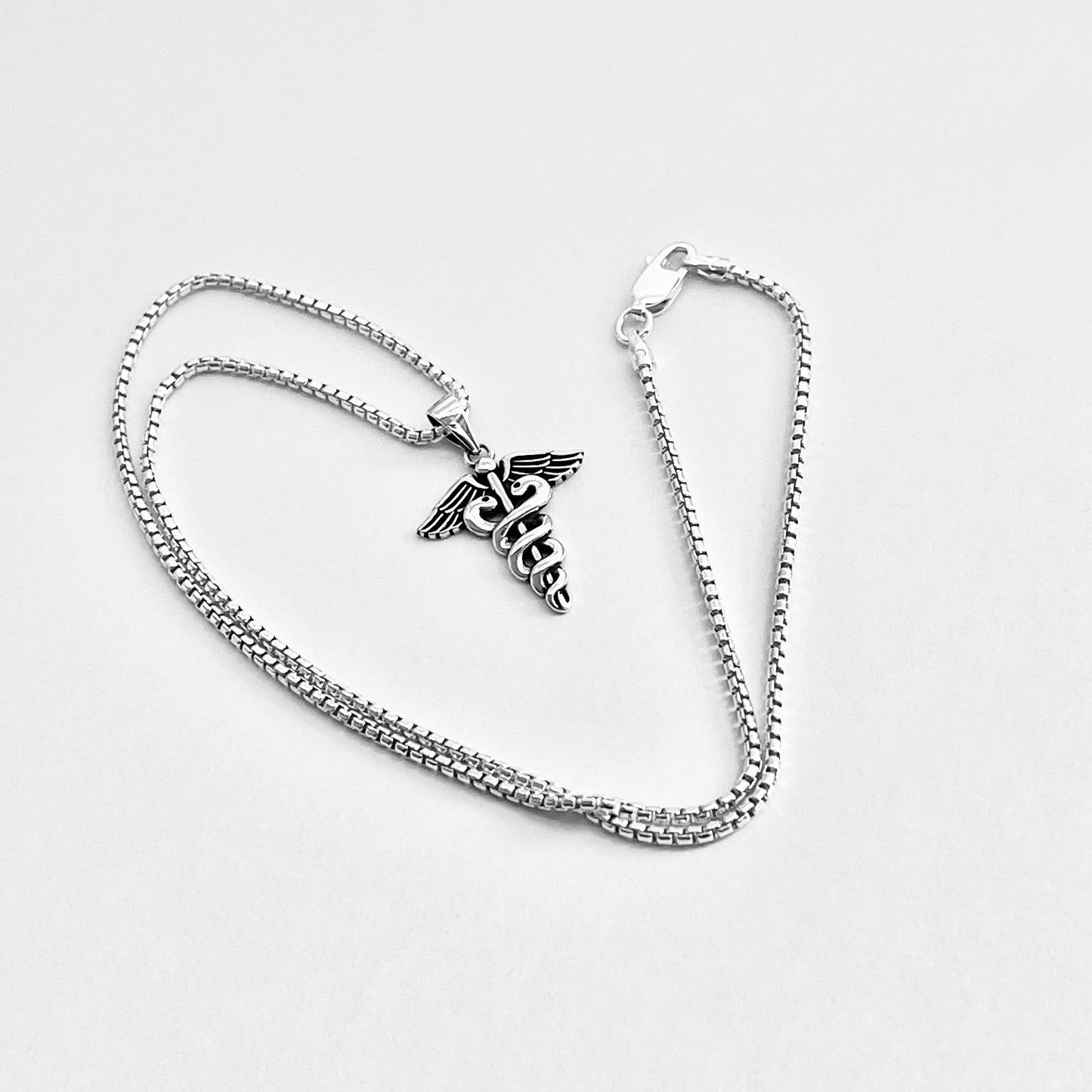 Sterling Silver Caduceus Necklace – Medical Symbol Doctor Nurse EMT Silver Pendant