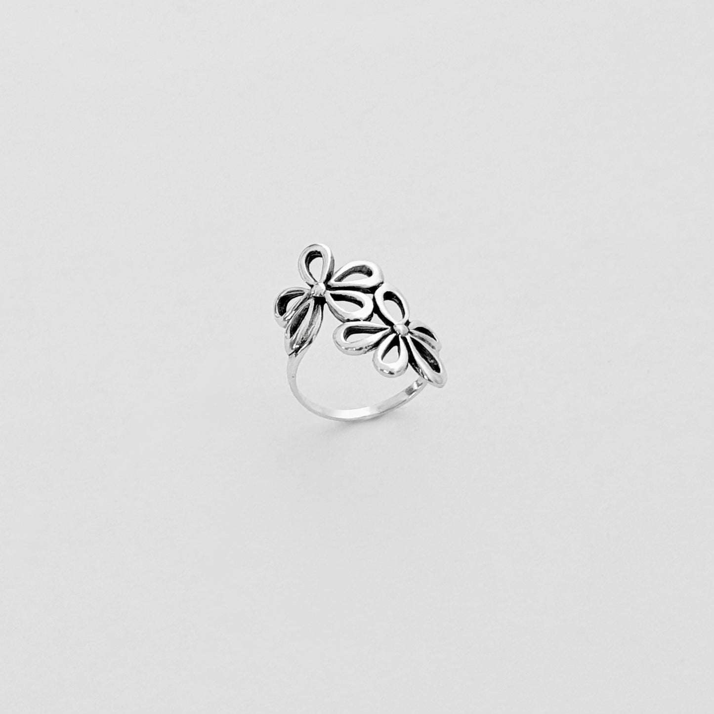 Sterling Silver Double Daisy Flower Ring – Statement Floral Boho Silver Rings
