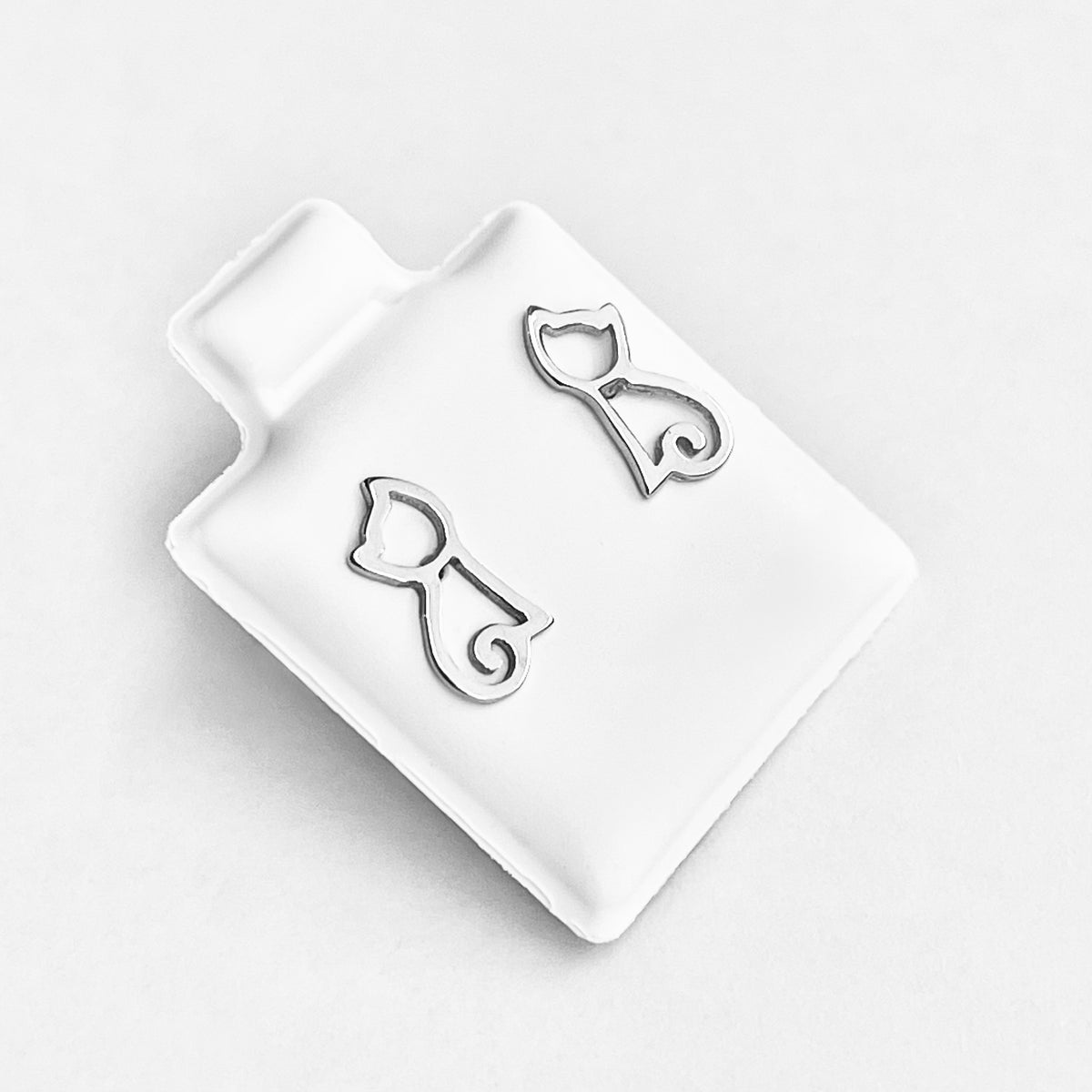 925 Sterling Silver Cut Out Cat Stud Earring | Delicate Kitty Silver Earrings