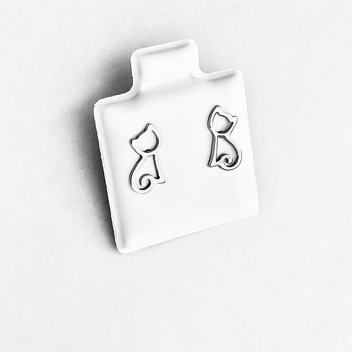 925 Sterling Silver Cut Out Cat Stud Earring | Delicate Kitty Silver Earrings