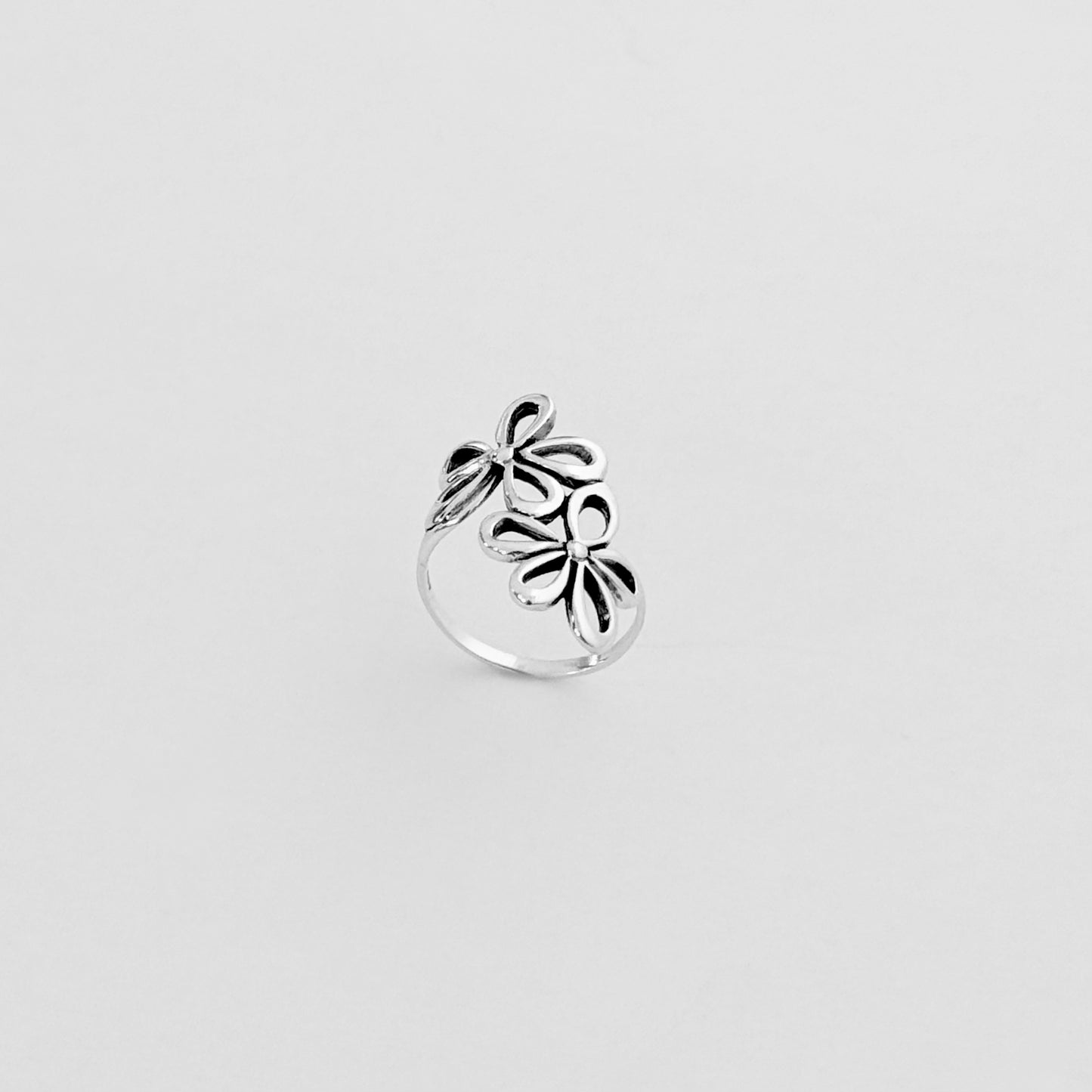 Sterling Silver Double Daisy Flower Ring – Statement Floral Boho Silver Rings