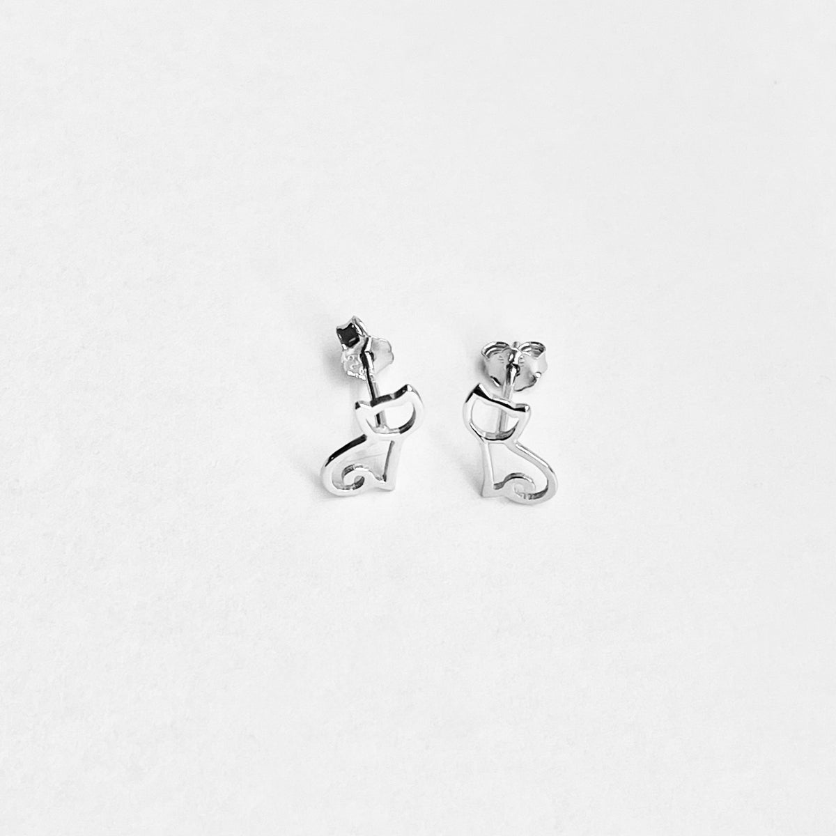 925 Sterling Silver Cut Out Cat Stud Earring | Delicate Kitty Silver Earrings
