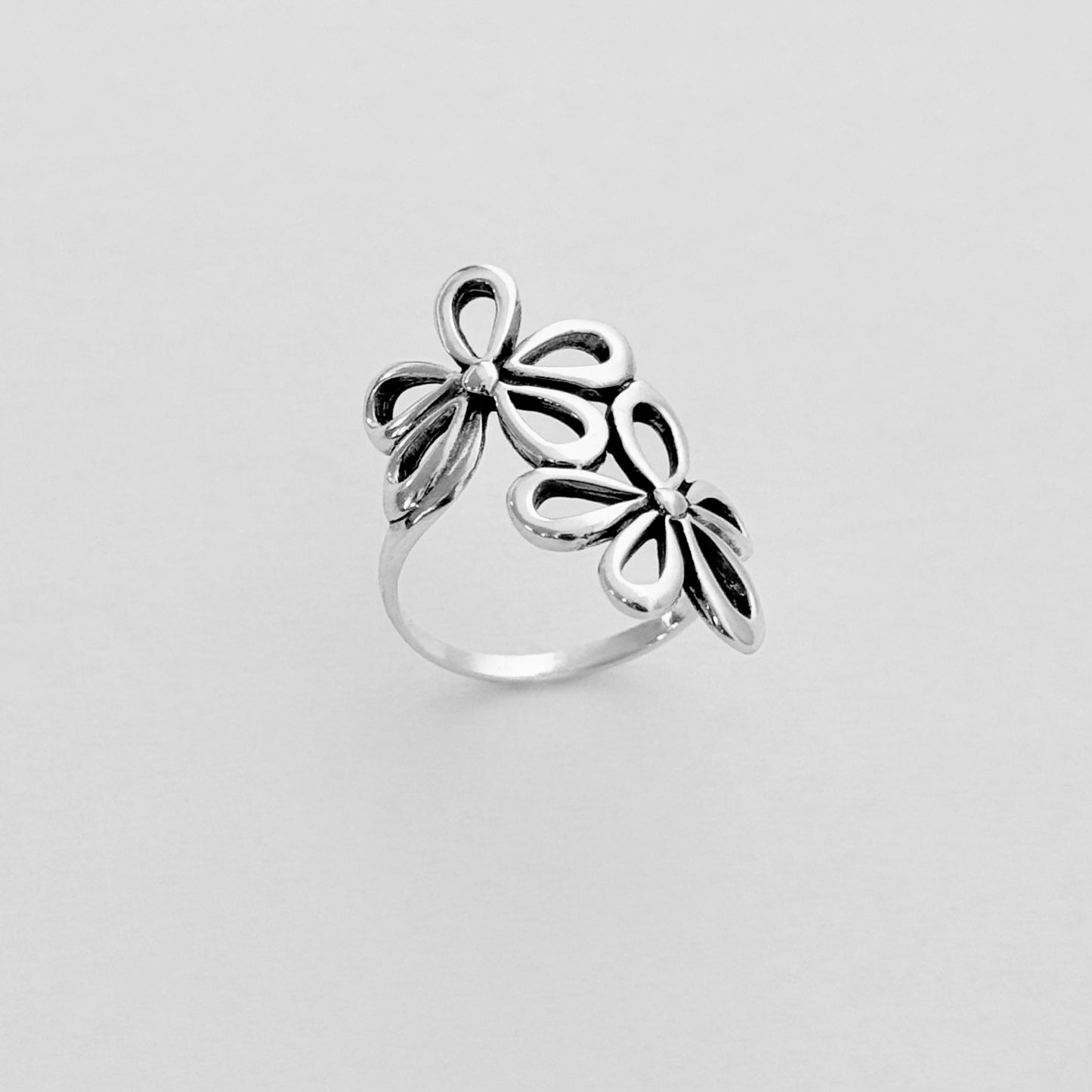 Sterling Silver 2 Large Daisy Flower Ring, Statement Jewelry