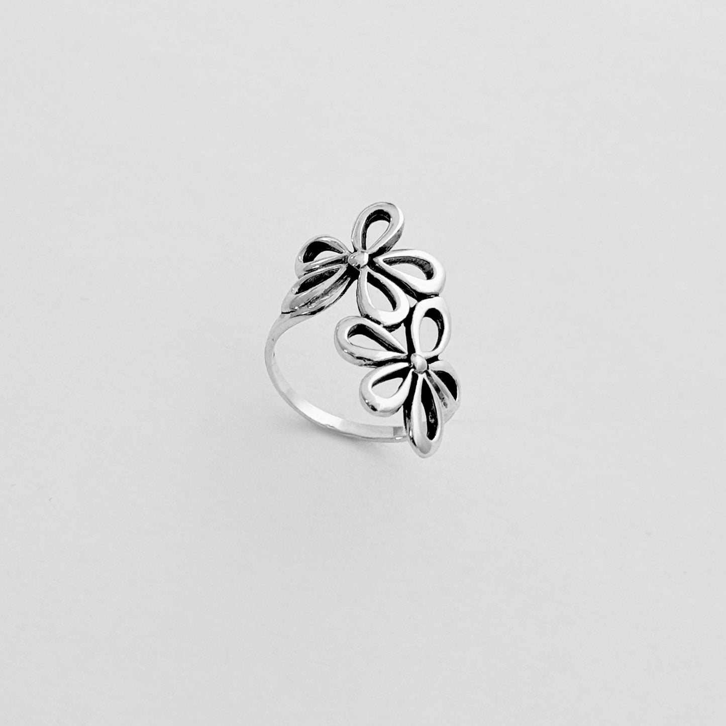 Sterling Silver Double Daisy Flower Ring – Statement Floral Boho Silver Rings