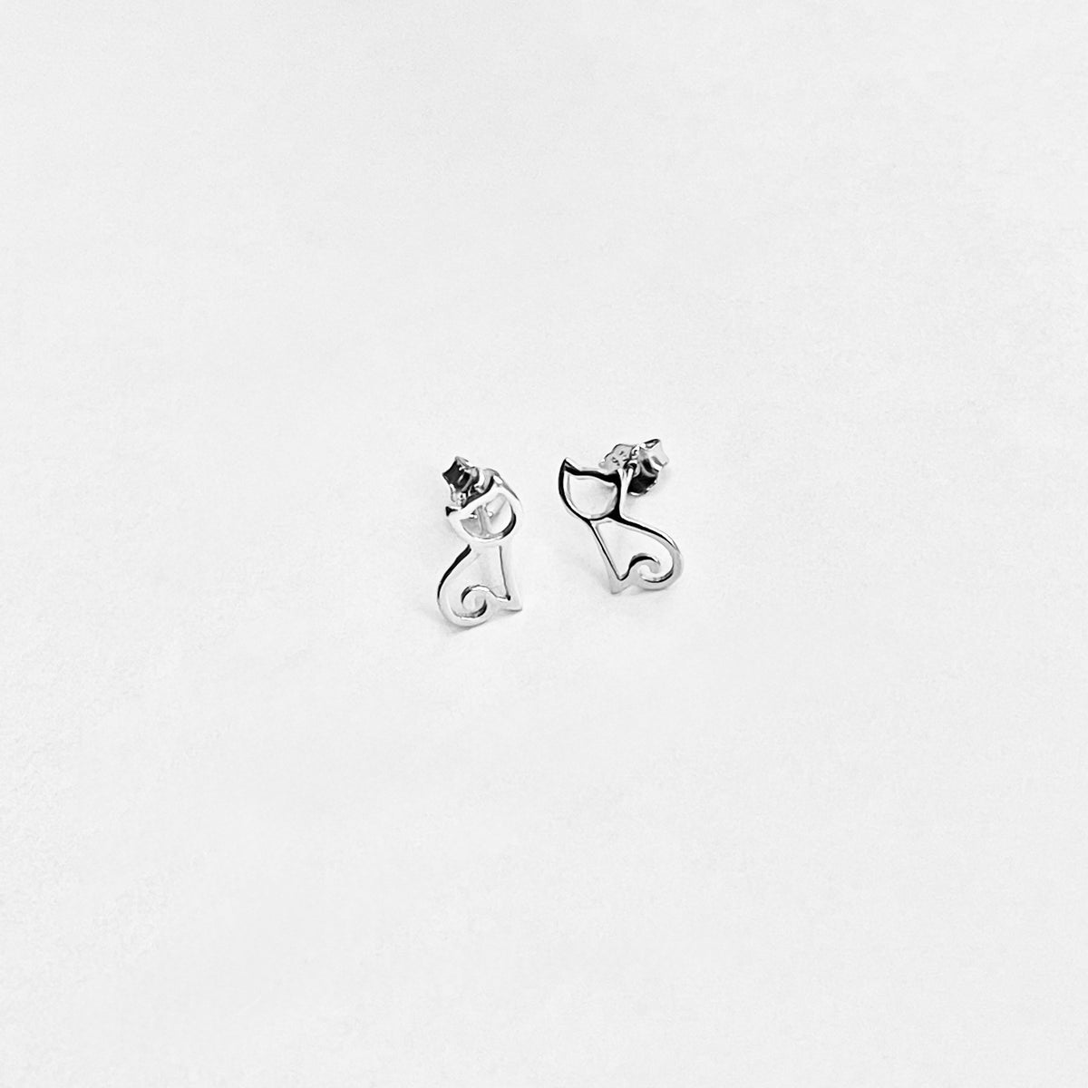 925 Sterling Silver Cut Out Cat Stud Earring | Delicate Kitty Silver Earrings
