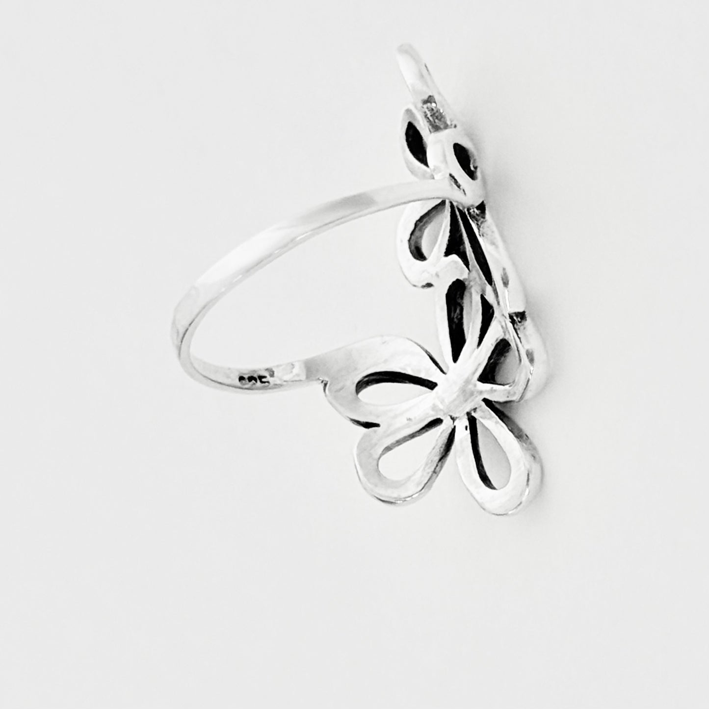 Sterling Silver Double Daisy Flower Ring – Statement Floral Boho Silver Rings